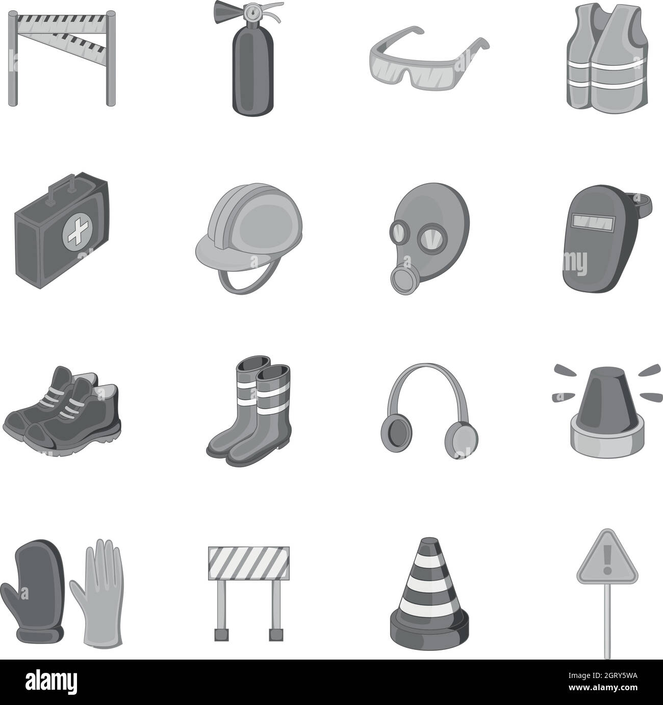 Set icone lavoro di sicurezza, stile monocromatico Illustrazione Vettoriale