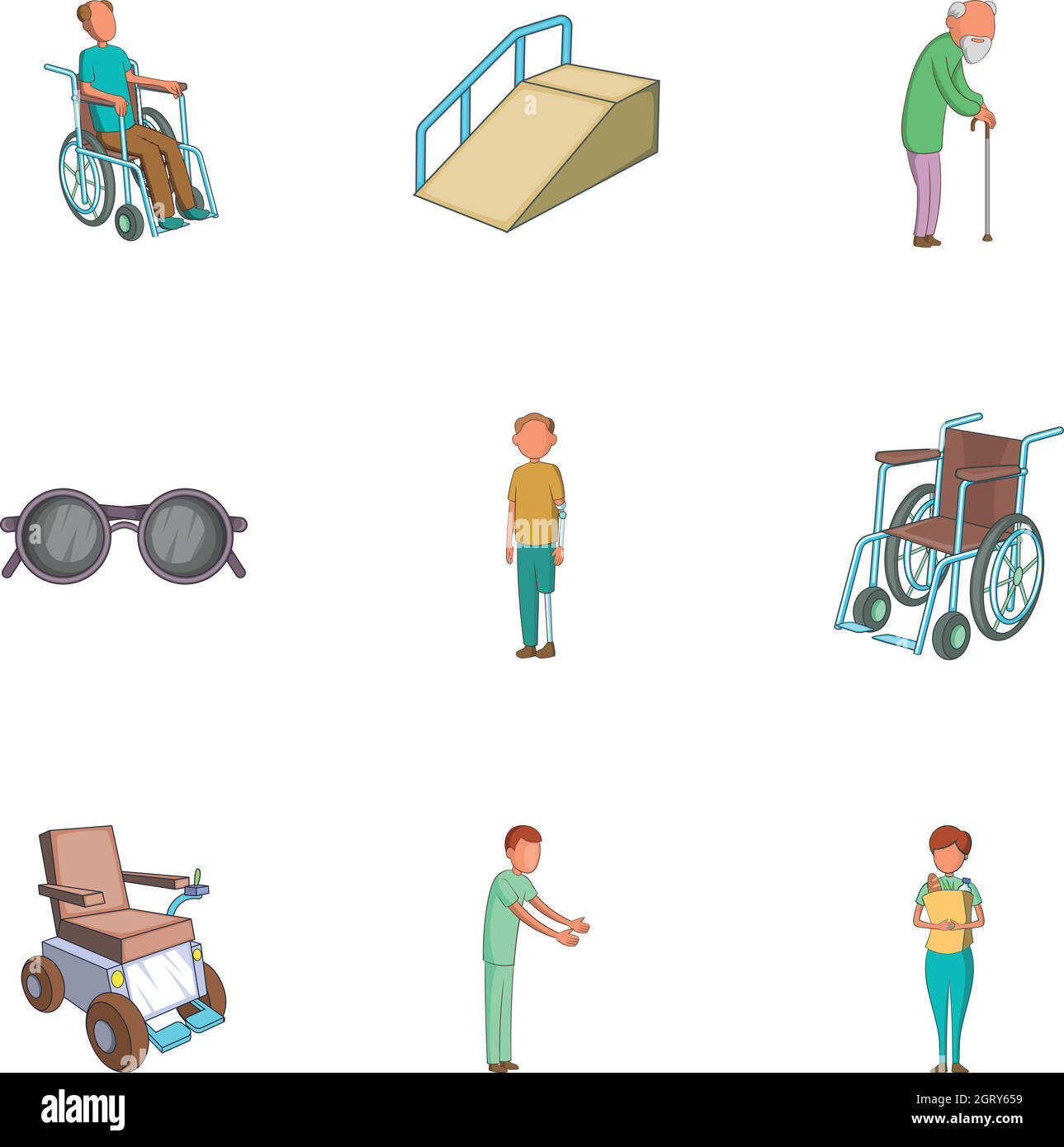Icone di accessibilità impostate, stile cartoon Illustrazione Vettoriale