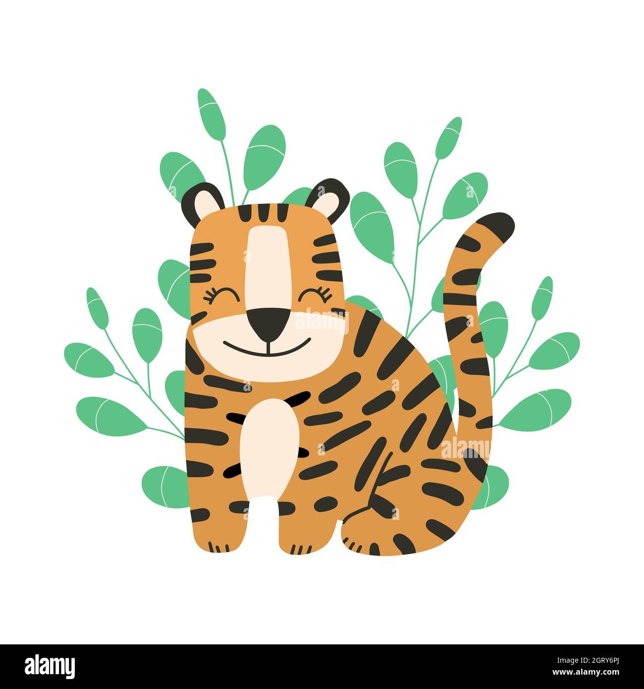 Piccola tigre carina. Simbolo cinese di 2022 anni. Anno della tigre. Decorativo sfondo carino, buono per stampa.Cartoon animale Illustrazione Vettoriale