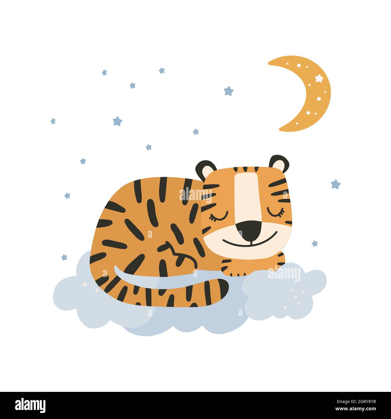 Piccola tigre carina. Simbolo cinese di 2022 anni. Anno della tigre. Decorativo sfondo carino, buono per stampa.Cartoon animale Illustrazione Vettoriale