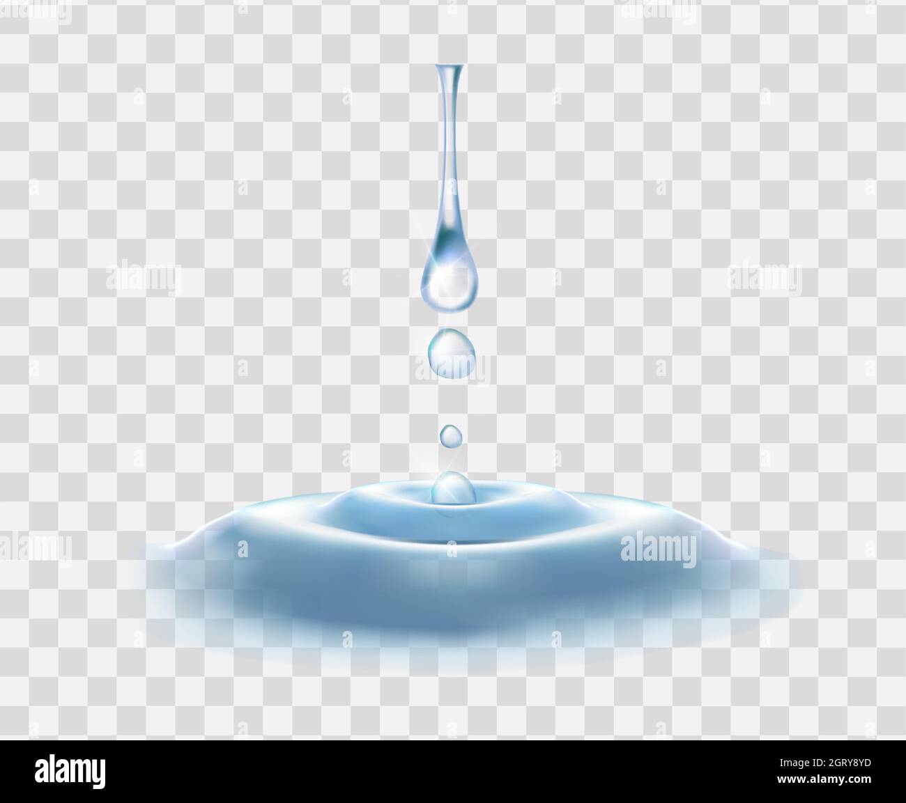 icona del vettore 3d realistico. Goccia d'acqua. Versare. Pioggia. Primo piano. Illustrazione Vettoriale