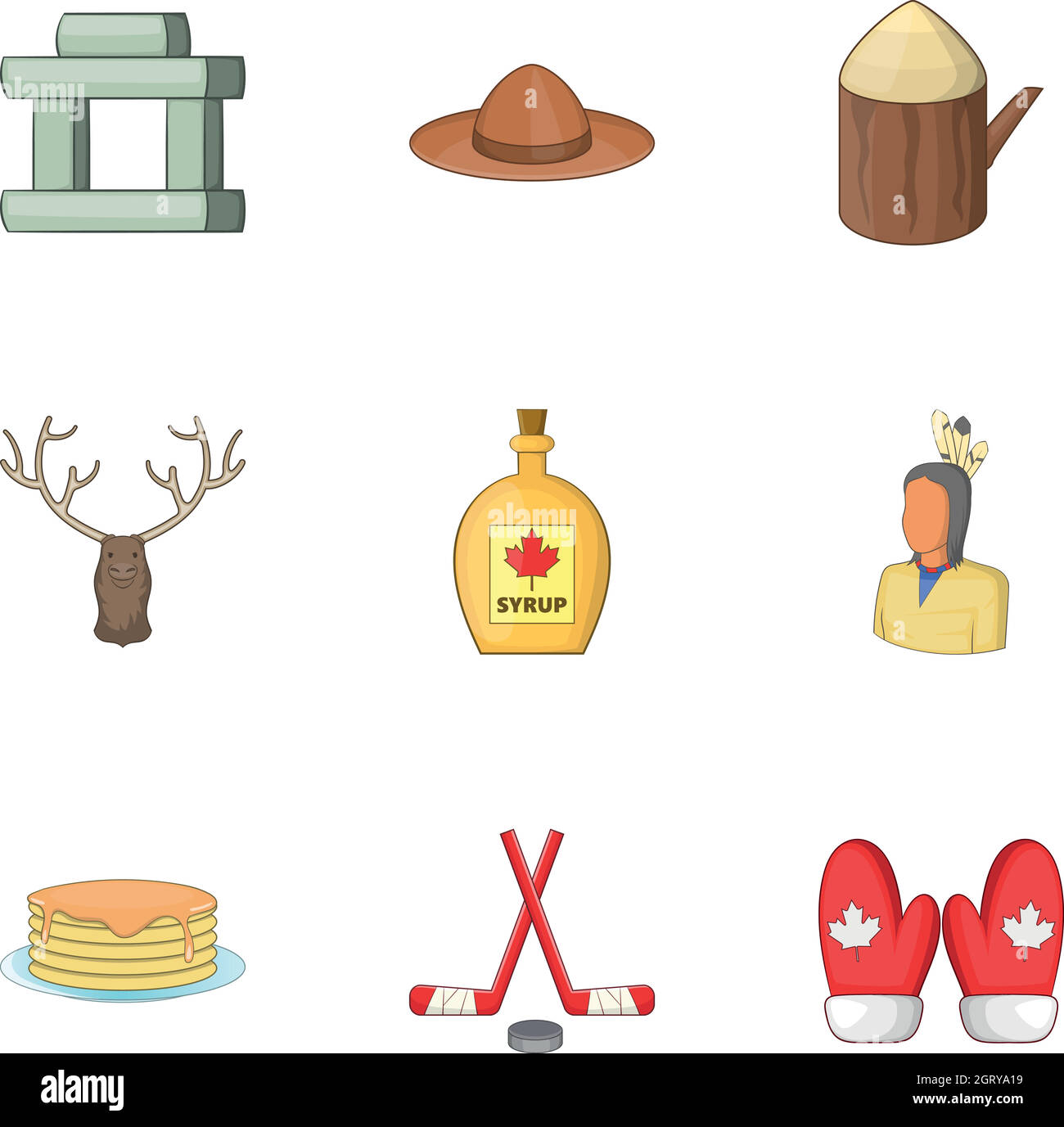 Simboli canadesi icone set, stile cartoon Illustrazione Vettoriale