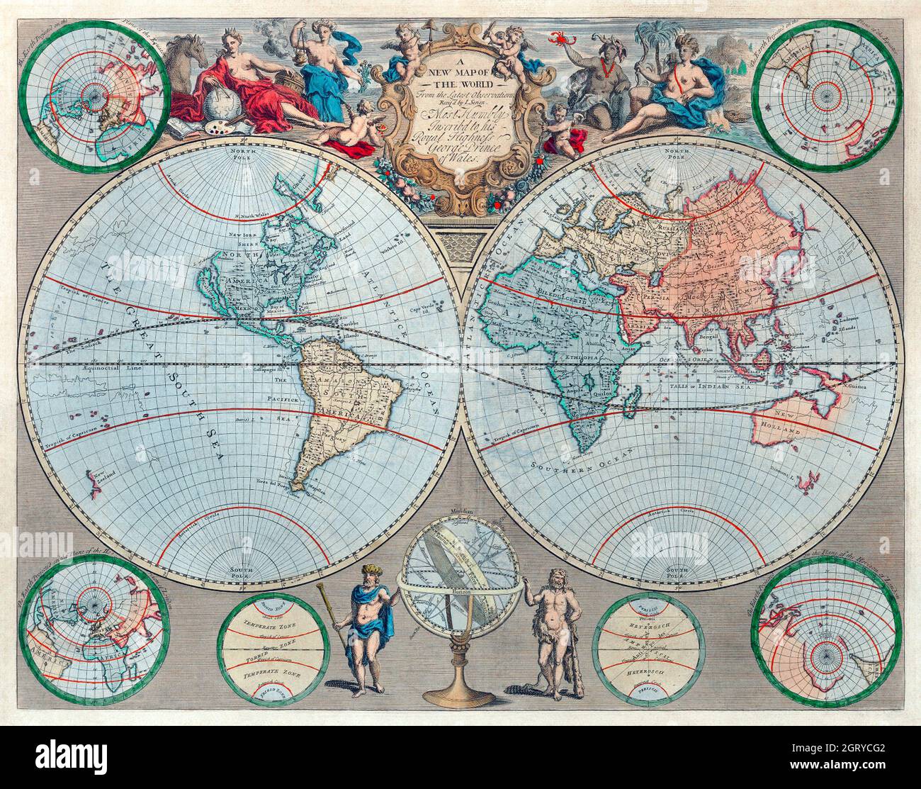 Una nuova mappa del mondo - dalle ultime osservazioni (1720) di John Senex. Foto Stock