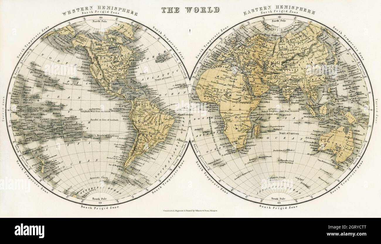 Una Ciclopedia di Geografia, descrittiva e fisica, formando un nuovo gazettiere generale del mondo e dizionario della pronuncia, (1859) Mappa del mondo Foto Stock