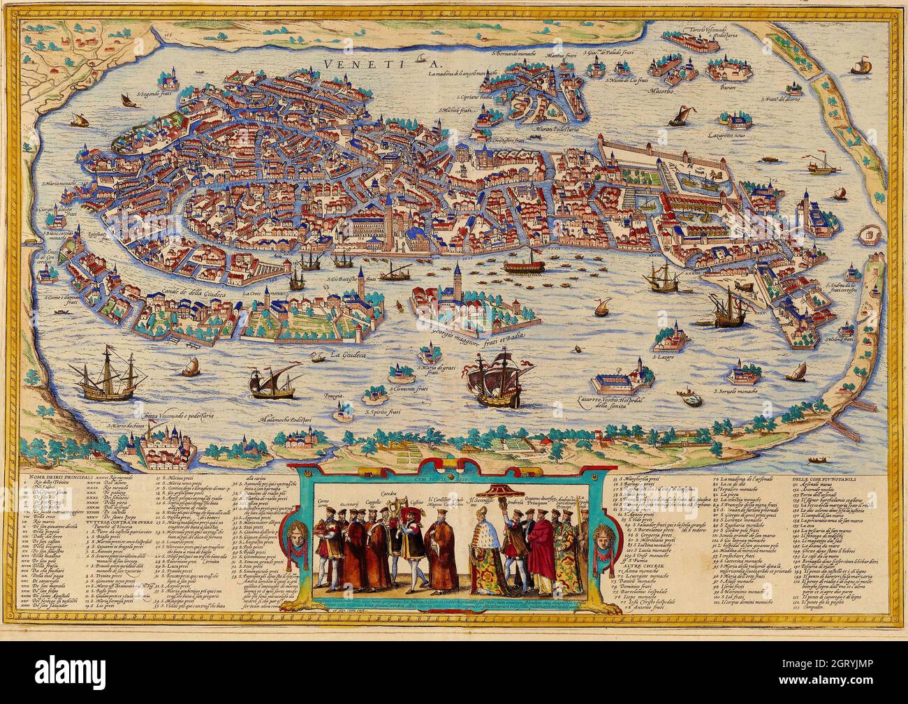 Mappa di Venezia, 1572 da Braun e Hogenberg. Incisione di Bolognino Zaltieri, 1565. Foto Stock
