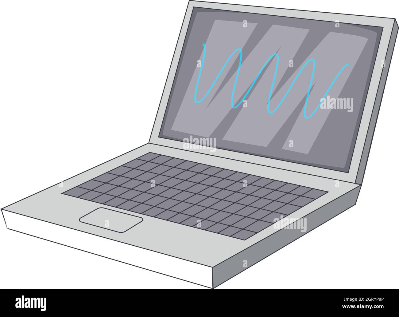 Computer portatile con le onde sonore icona, stile cartoon Illustrazione Vettoriale