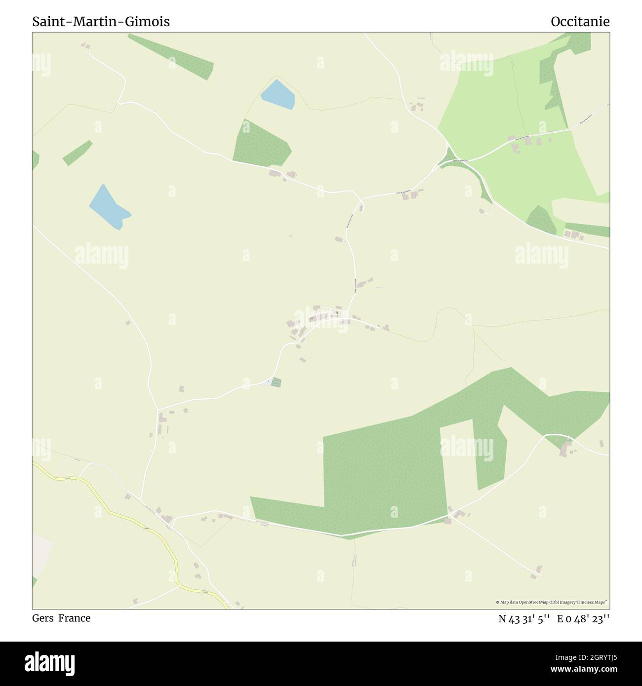 Saint-Martin-Gimois, Gers, Francia, Occitanie, N 43 31' 5'', e 0 48' 23''', mappa, Mappa senza tempo pubblicata nel 2021. Viaggiatori, esploratori e avventurieri come Florence Nightingale, David Livingstone, Ernest Shackleton, Lewis and Clark e Sherlock Holmes si sono affidati alle mappe per pianificare i viaggi verso gli angoli più remoti del mondo, Timeless Maps sta mappando la maggior parte delle località del mondo, mostrando il successo di grandi sogni Foto Stock