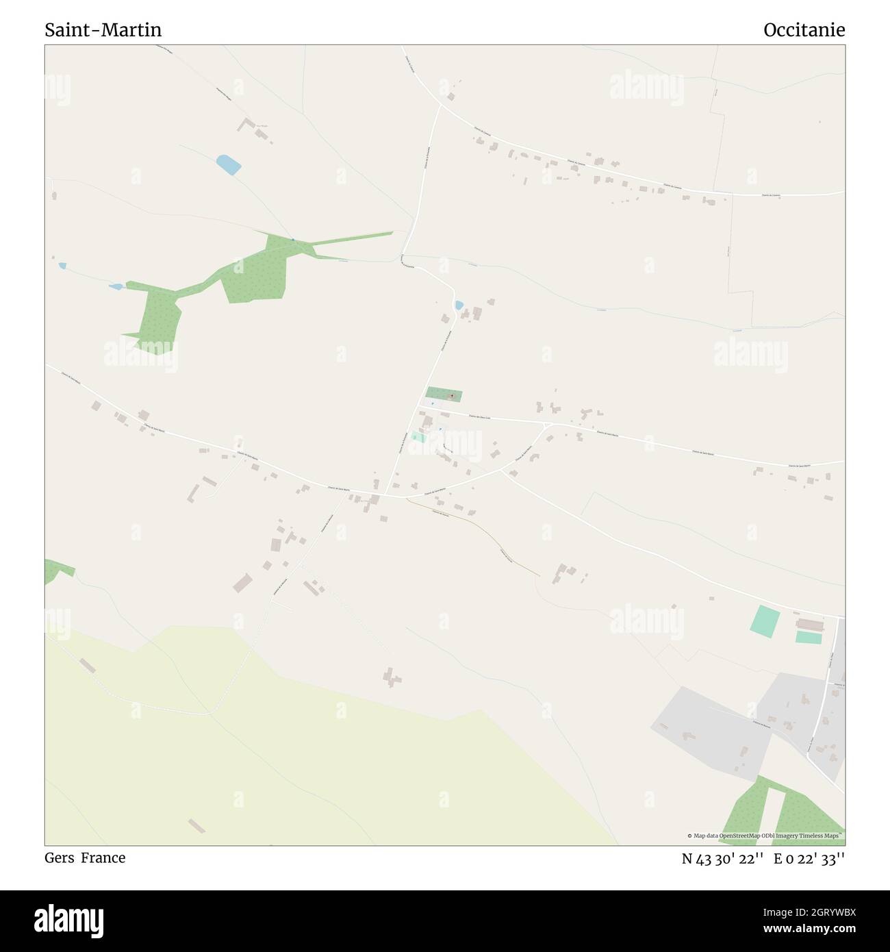 Saint-Martin, Gers, Francia, Occitanie, N 43 30' 22'', e 0 22' 33''', mappa, mappa senza tempo pubblicata nel 2021. Viaggiatori, esploratori e avventurieri come Florence Nightingale, David Livingstone, Ernest Shackleton, Lewis and Clark e Sherlock Holmes si sono affidati alle mappe per pianificare i viaggi verso gli angoli più remoti del mondo, Timeless Maps sta mappando la maggior parte delle località del mondo, mostrando il successo di grandi sogni Foto Stock