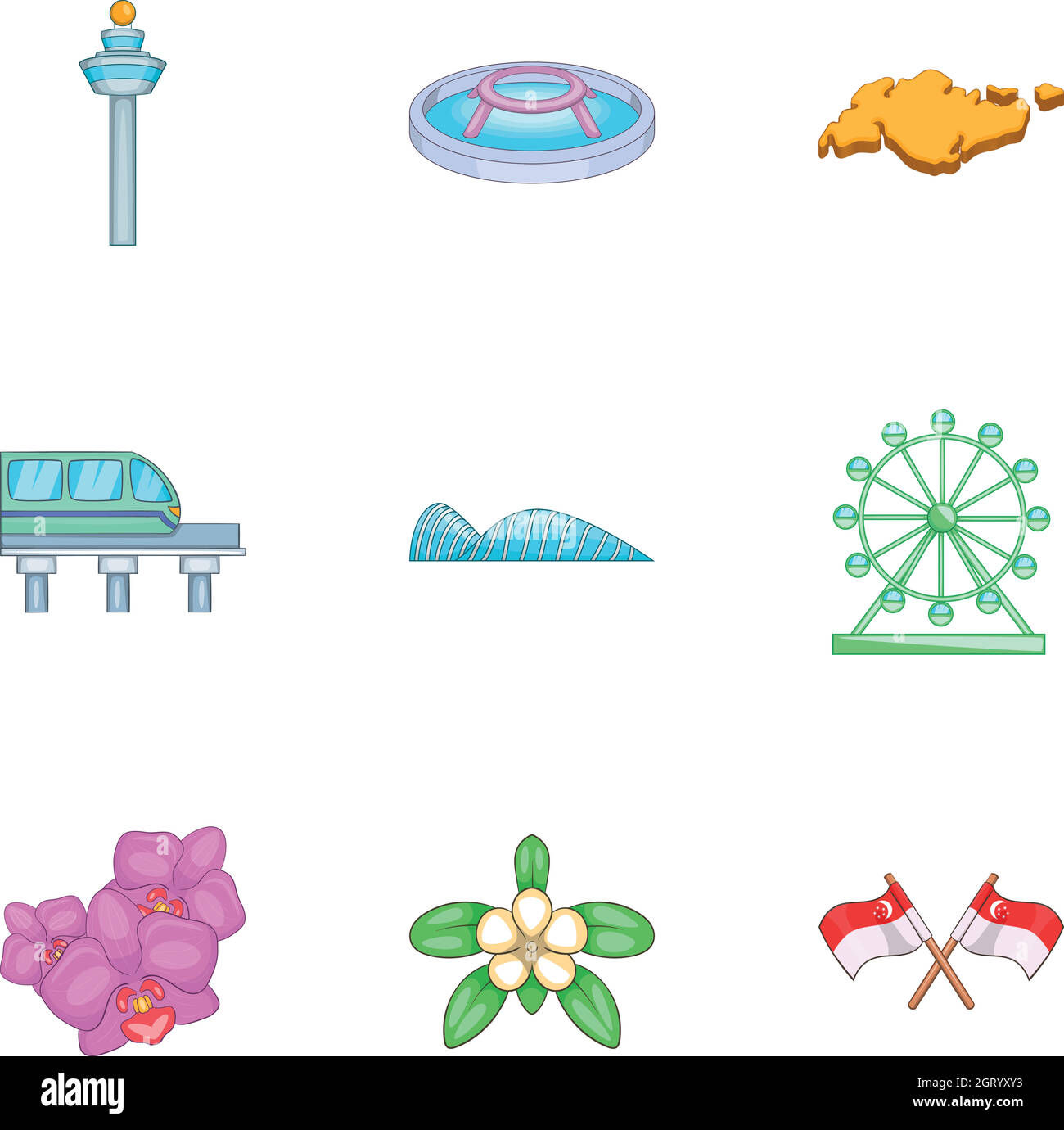 Singapore set di icone, stile cartoon Illustrazione Vettoriale