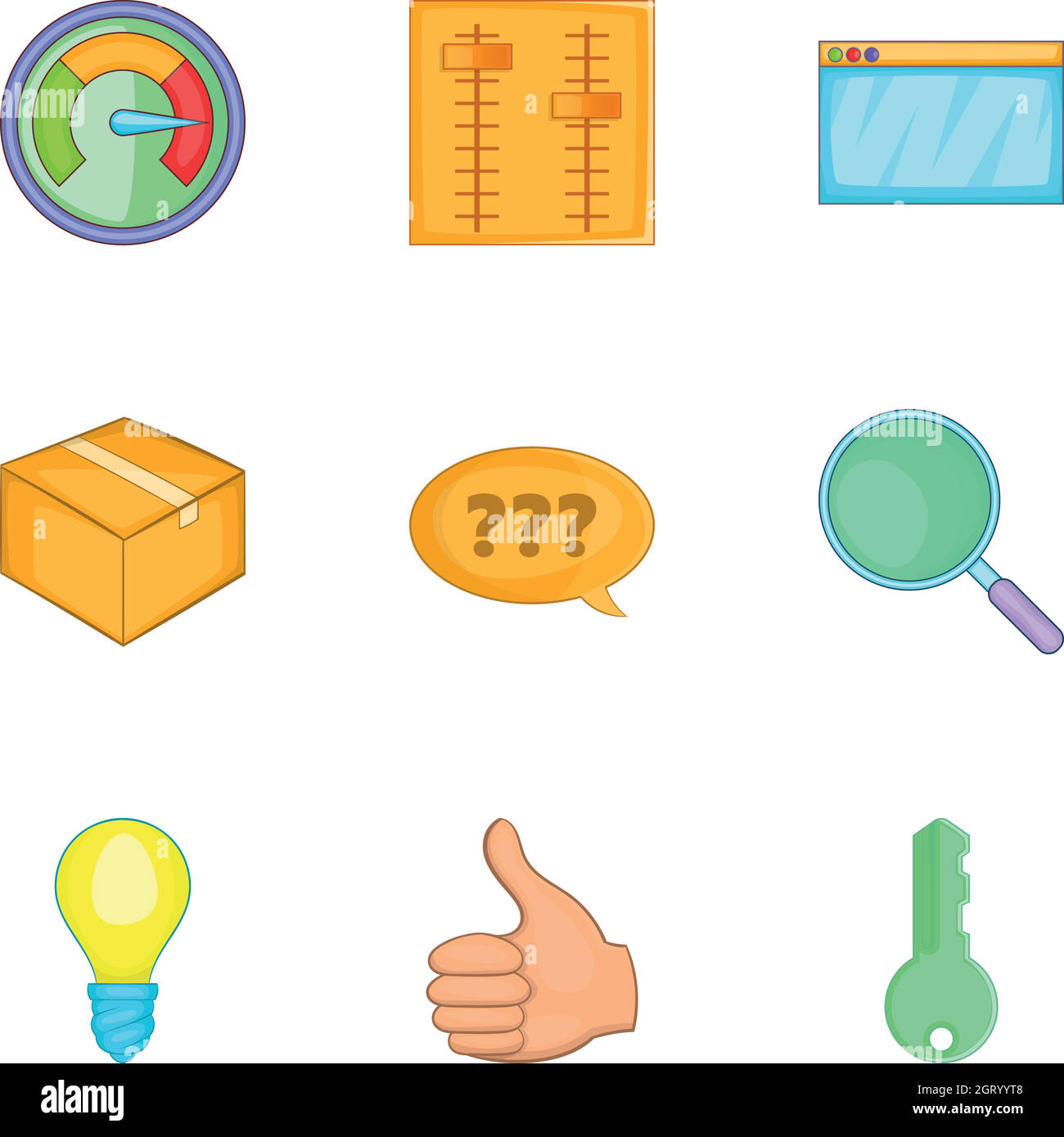 Icone di strategia e di business set, stile cartoon Illustrazione Vettoriale