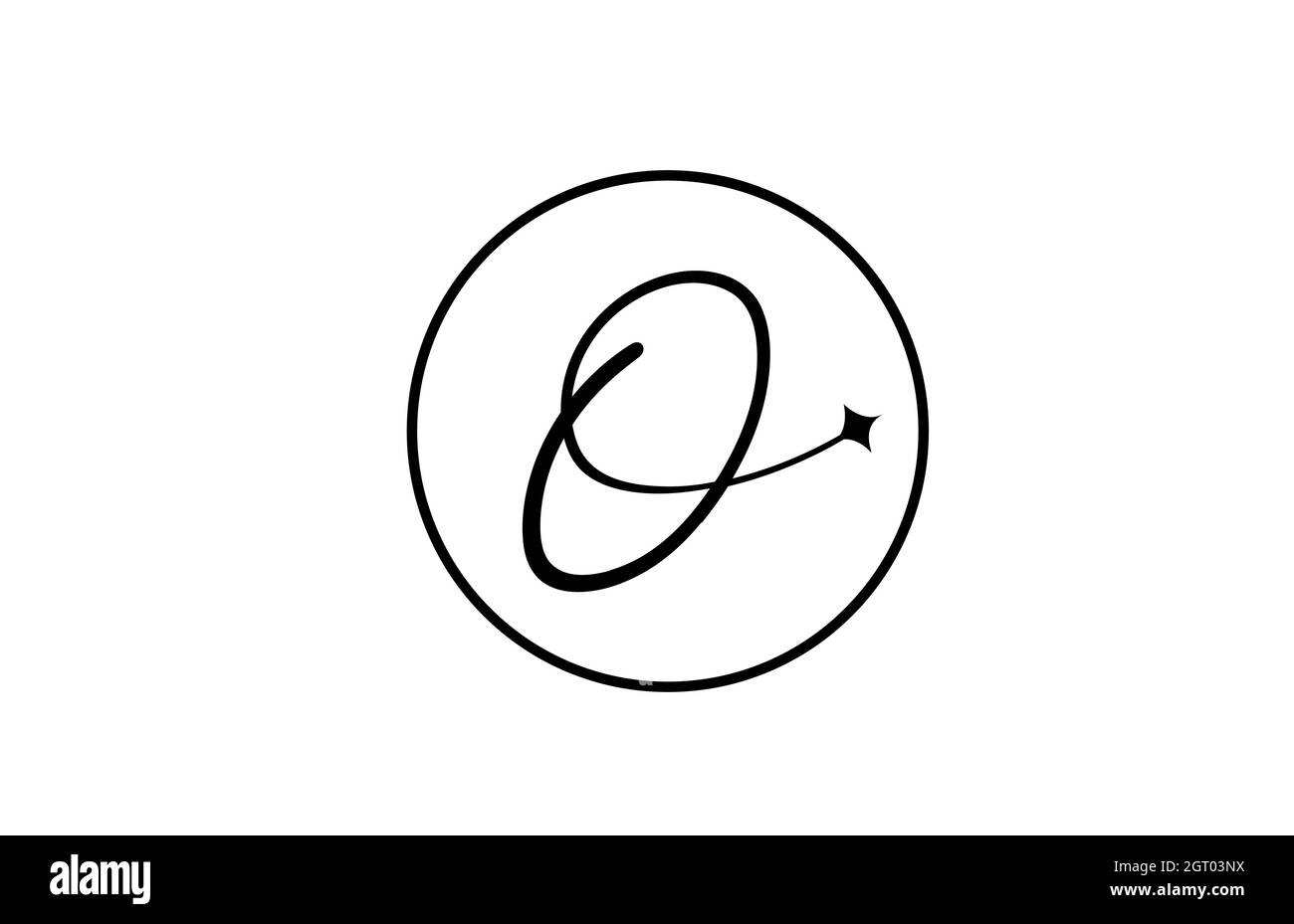 O logo lettera alfabetica per le aziende con stella e cerchio. Lettere semplici ed eleganti per l'azienda. Logo di identità aziendale icona di branding in bianco e nero Illustrazione Vettoriale