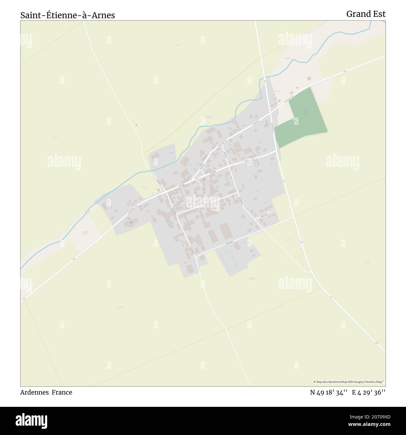 Saint-Étienne-à-Arnes, Ardenne, Francia, Grand Est, N 49 18' 34'', e 4 29' 36''', mappa, mappa senza tempo pubblicata nel 2021. Viaggiatori, esploratori e avventurieri come Florence Nightingale, David Livingstone, Ernest Shackleton, Lewis and Clark e Sherlock Holmes si sono affidati alle mappe per pianificare i viaggi verso gli angoli più remoti del mondo, Timeless Maps sta mappando la maggior parte delle località del mondo, mostrando il successo di grandi sogni Foto Stock