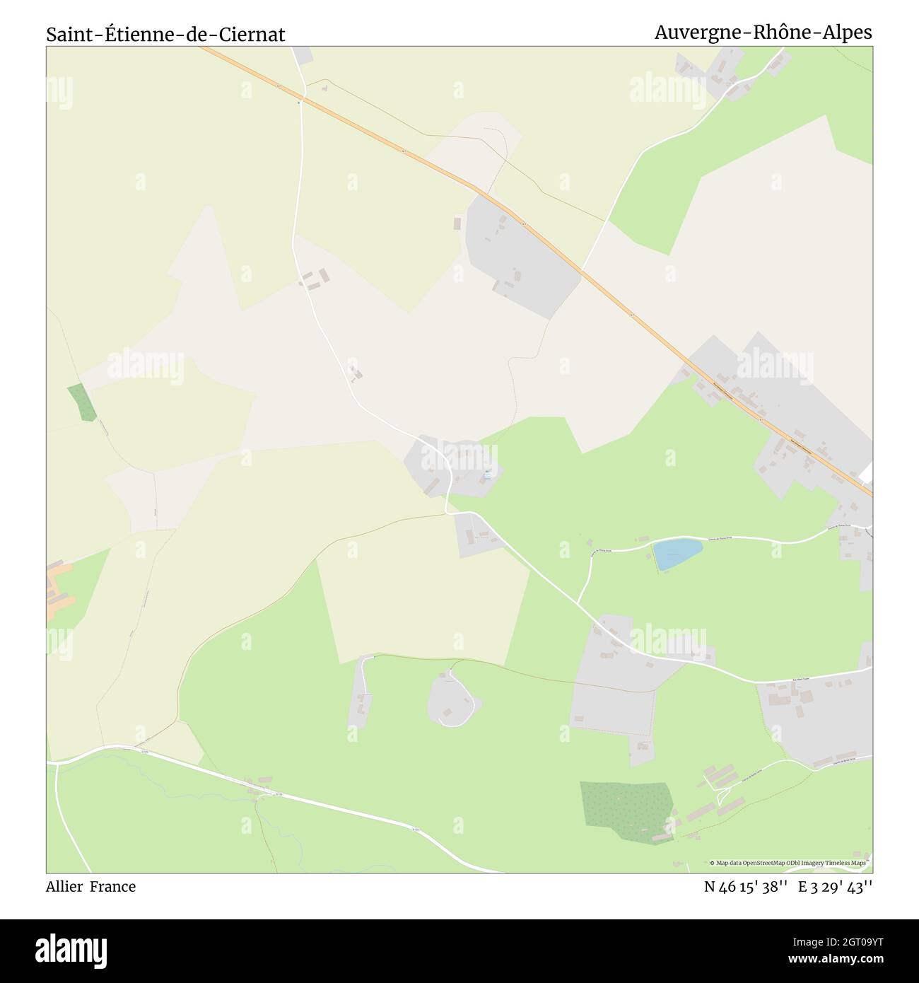 Saint-Étienne-de-Ciernat, Allier, Francia, Auvergne-Rhône-Alpes, N 46 15' 38''', e 3 29' 43''', mappa, Mappa senza tempo pubblicata nel 2021. Viaggiatori, esploratori e avventurieri come Florence Nightingale, David Livingstone, Ernest Shackleton, Lewis and Clark e Sherlock Holmes si sono affidati alle mappe per pianificare i viaggi verso gli angoli più remoti del mondo, Timeless Maps sta mappando la maggior parte delle località del mondo, mostrando il successo di grandi sogni Foto Stock