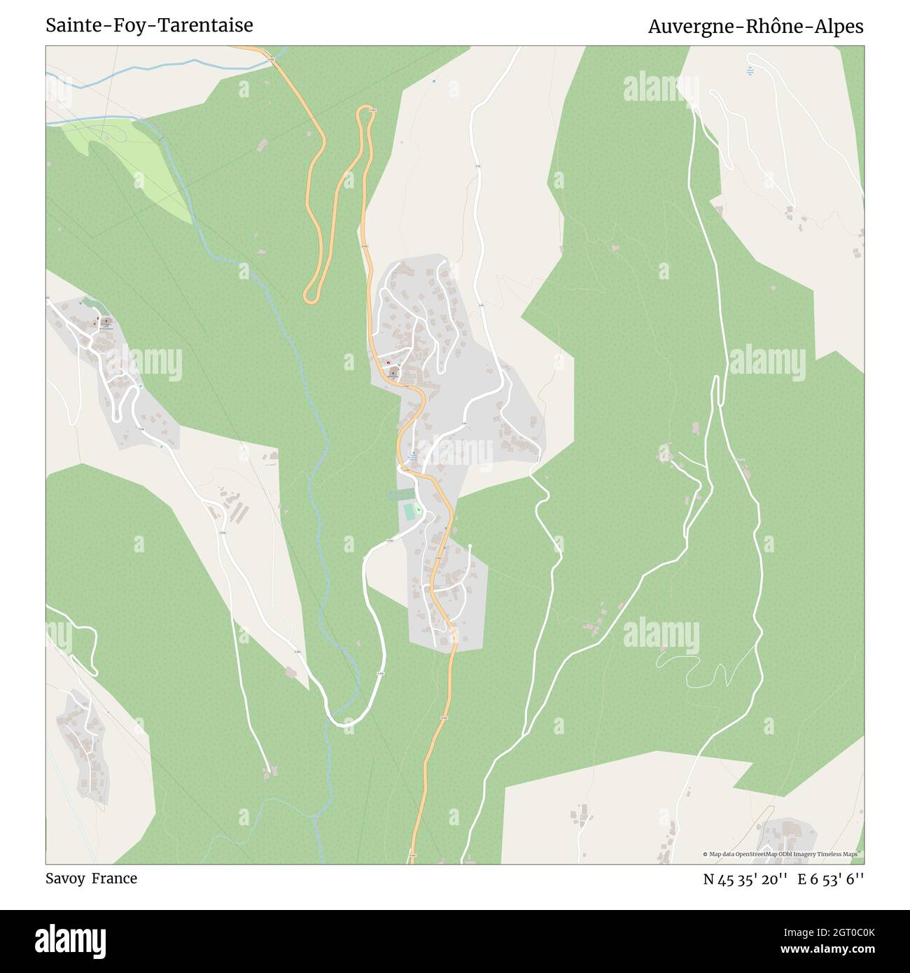 Sainte-Foy-Tarentaise, Savoia, Francia, Auvergne-Rhône-Alpes, N 45 35' 20''', e 6 53' 6''', mappa, Mappa senza tempo pubblicata nel 2021. Viaggiatori, esploratori e avventurieri come Florence Nightingale, David Livingstone, Ernest Shackleton, Lewis and Clark e Sherlock Holmes si sono affidati alle mappe per pianificare i viaggi verso gli angoli più remoti del mondo, Timeless Maps sta mappando la maggior parte delle località del mondo, mostrando il successo di grandi sogni Foto Stock