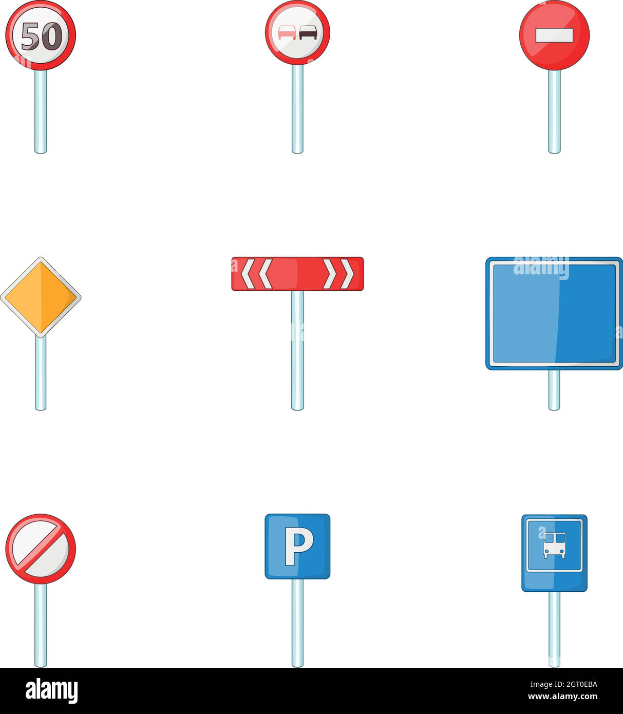 Diverse icone di segnaletica stradale impostate, stile cartoon Illustrazione Vettoriale