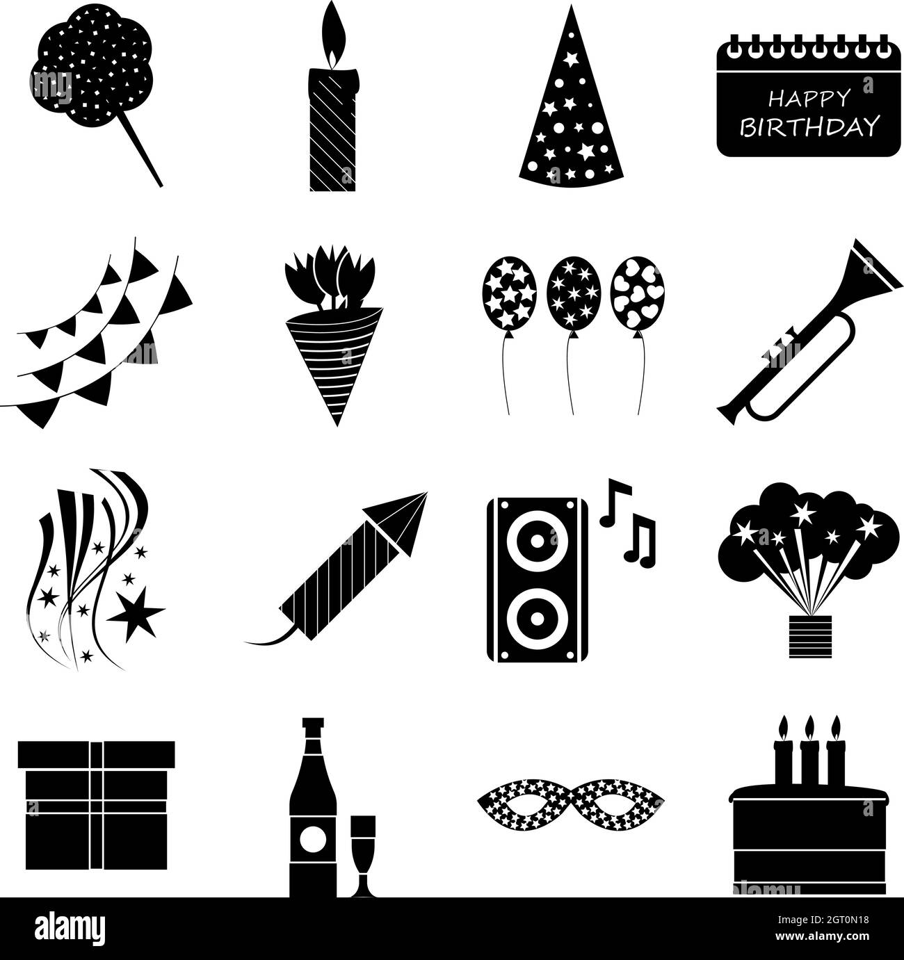 Buon compleanno set di icone, stile semplice Illustrazione Vettoriale