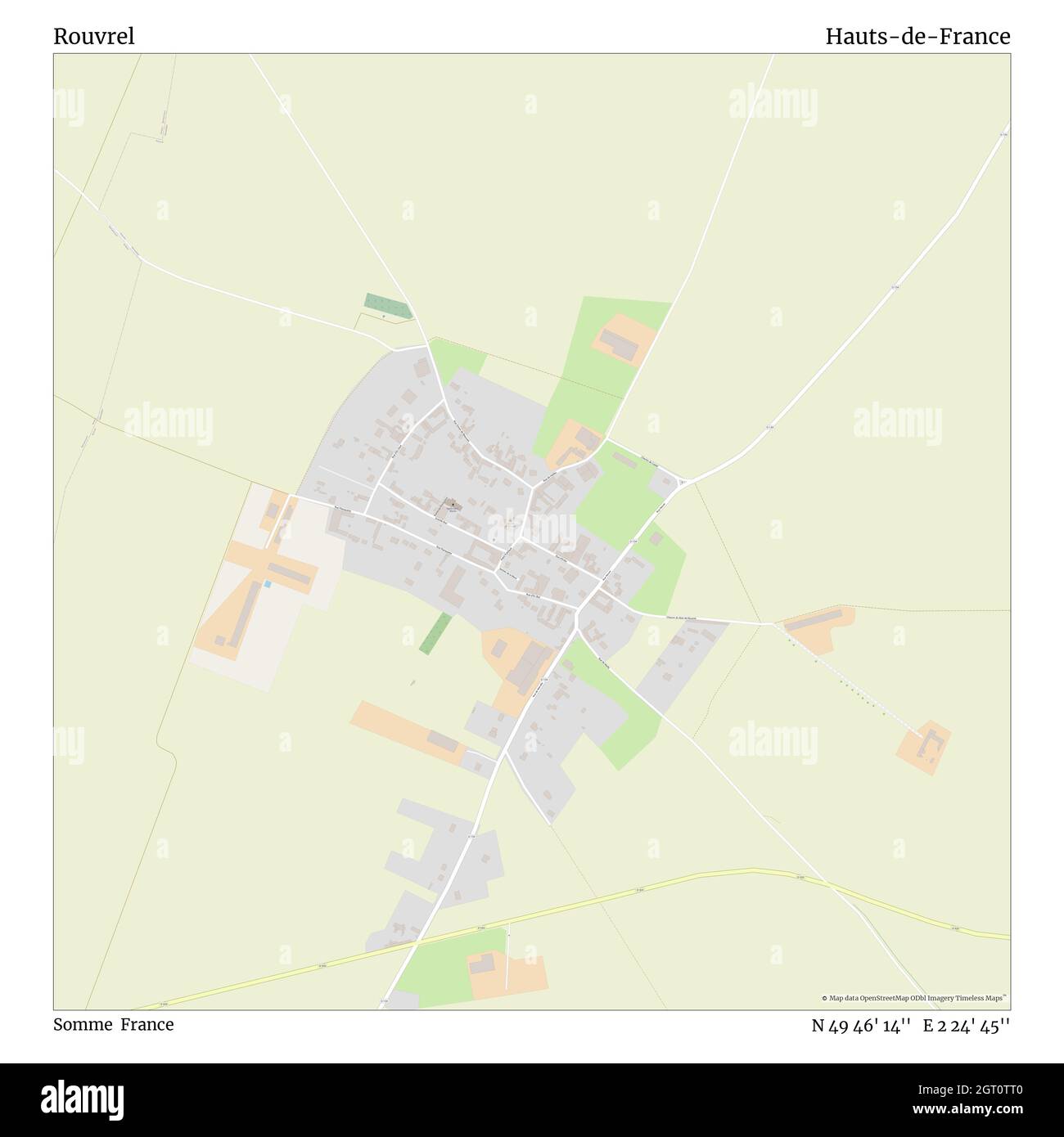 Rouvrel, Somme, Francia, Hauts-de-France, N 49 46' 14'', e 2 24' 45''', mappa, mappa senza tempo pubblicata nel 2021. Viaggiatori, esploratori e avventurieri come Florence Nightingale, David Livingstone, Ernest Shackleton, Lewis and Clark e Sherlock Holmes si sono affidati alle mappe per pianificare i viaggi verso gli angoli più remoti del mondo, Timeless Maps sta mappando la maggior parte delle località del mondo, mostrando il successo di grandi sogni Foto Stock