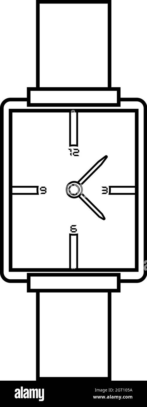Icona orologio da polso quadrato, stile contorno Illustrazione Vettoriale