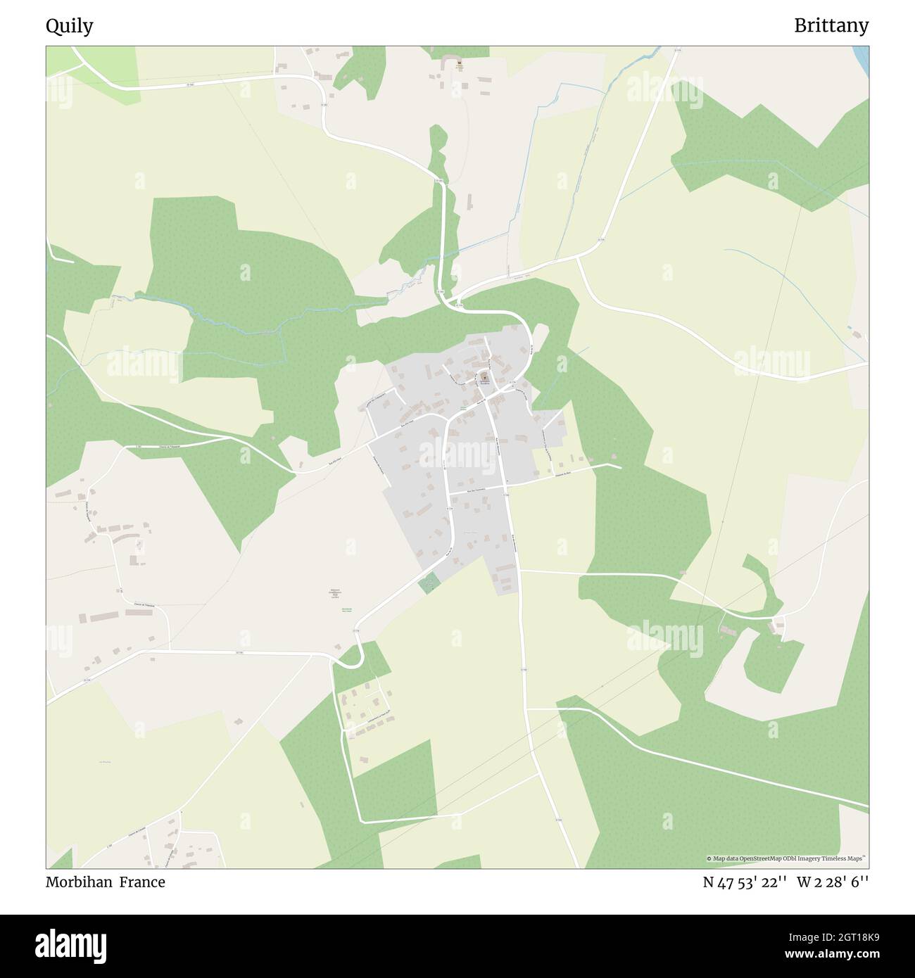 Quily, Morbihan, Francia, Bretagna, N 47 53' 22'', W 2 28' 6'', mappa, mappa senza tempo pubblicata nel 2021. Viaggiatori, esploratori e avventurieri come Florence Nightingale, David Livingstone, Ernest Shackleton, Lewis and Clark e Sherlock Holmes si sono affidati alle mappe per pianificare i viaggi verso gli angoli più remoti del mondo, Timeless Maps sta mappando la maggior parte delle località del mondo, mostrando il successo di grandi sogni Foto Stock