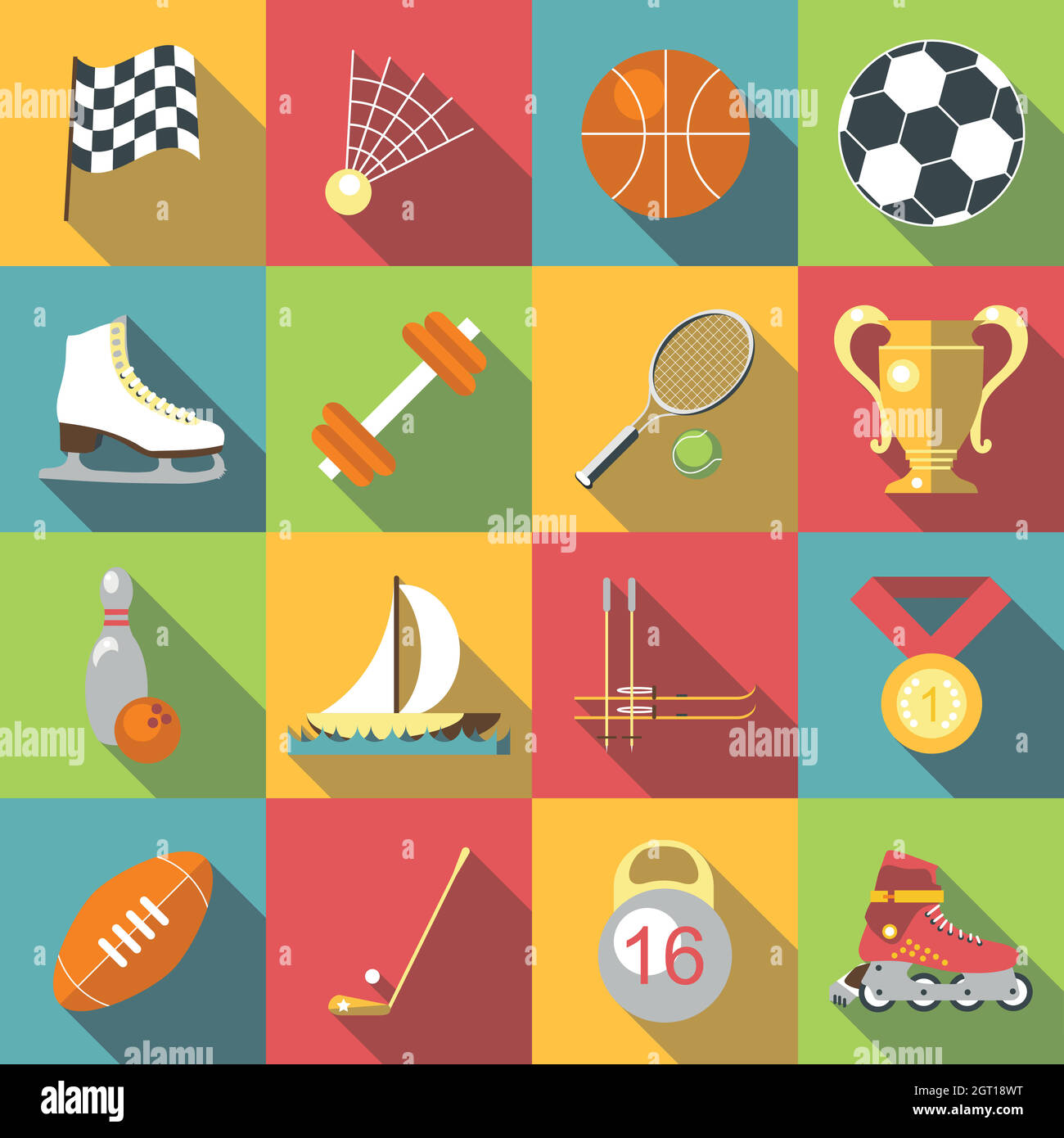 Set di icone sportive diverse, stile piatto Illustrazione Vettoriale