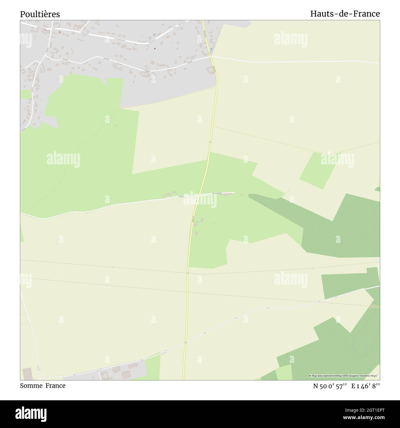 Poultières, Somme, Francia, Hauts-de-France, N 50 0' 57'', e 1 46' 8''', mappa, mappa senza tempo pubblicata nel 2021. Viaggiatori, esploratori e avventurieri come Florence Nightingale, David Livingstone, Ernest Shackleton, Lewis and Clark e Sherlock Holmes si sono affidati alle mappe per pianificare i viaggi verso gli angoli più remoti del mondo, Timeless Maps sta mappando la maggior parte delle località del mondo, mostrando il successo di grandi sogni Foto Stock