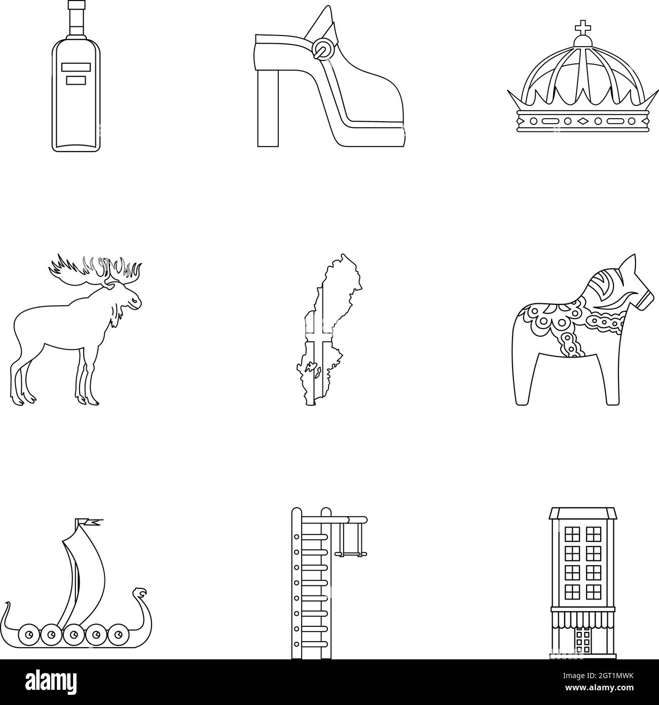 Svezia icone set, stile di contorno Illustrazione Vettoriale