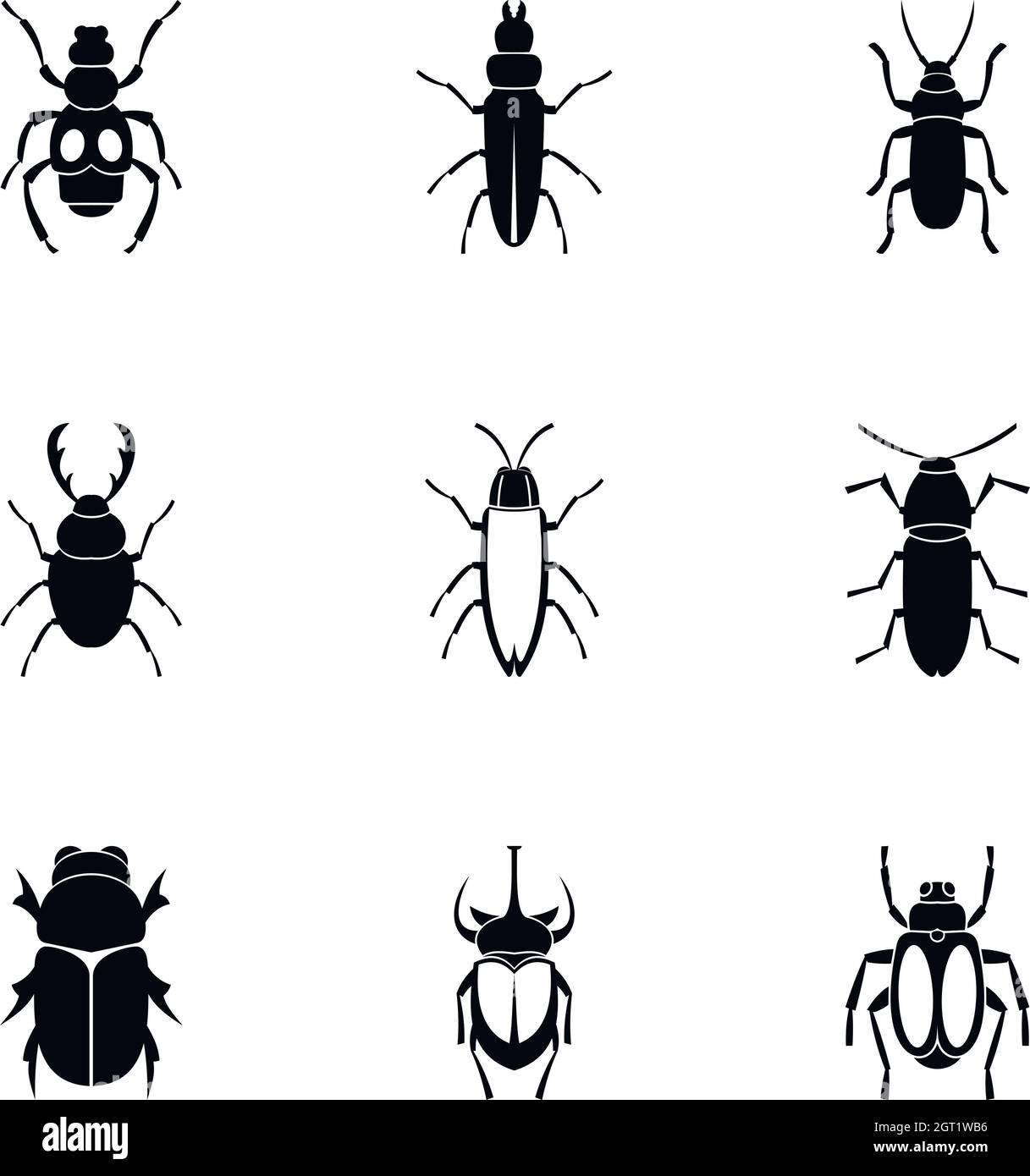 Ordine coleoptera icone set, stile semplice Illustrazione Vettoriale