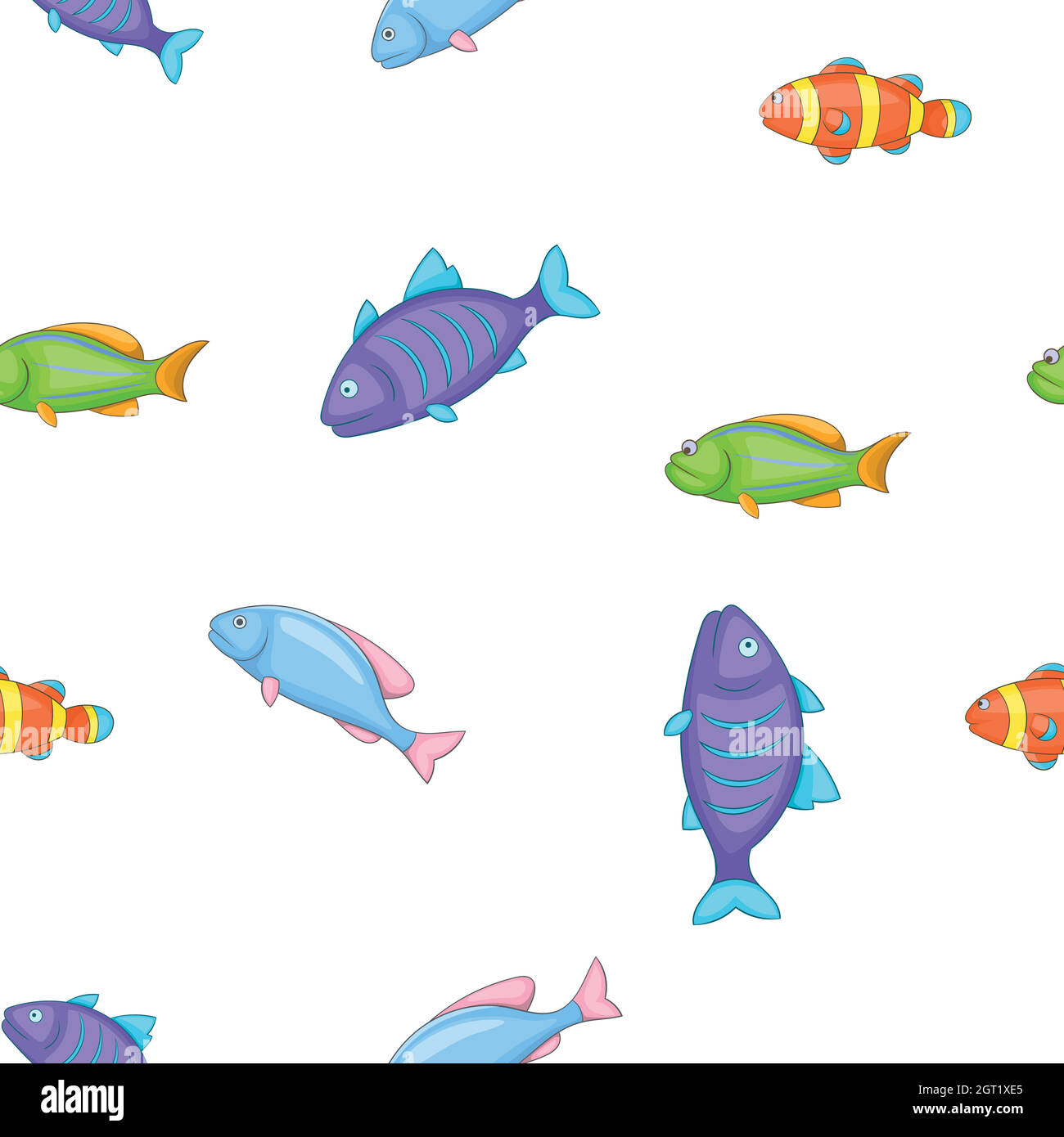 Specie di pesci pattern, stile cartoon Illustrazione Vettoriale