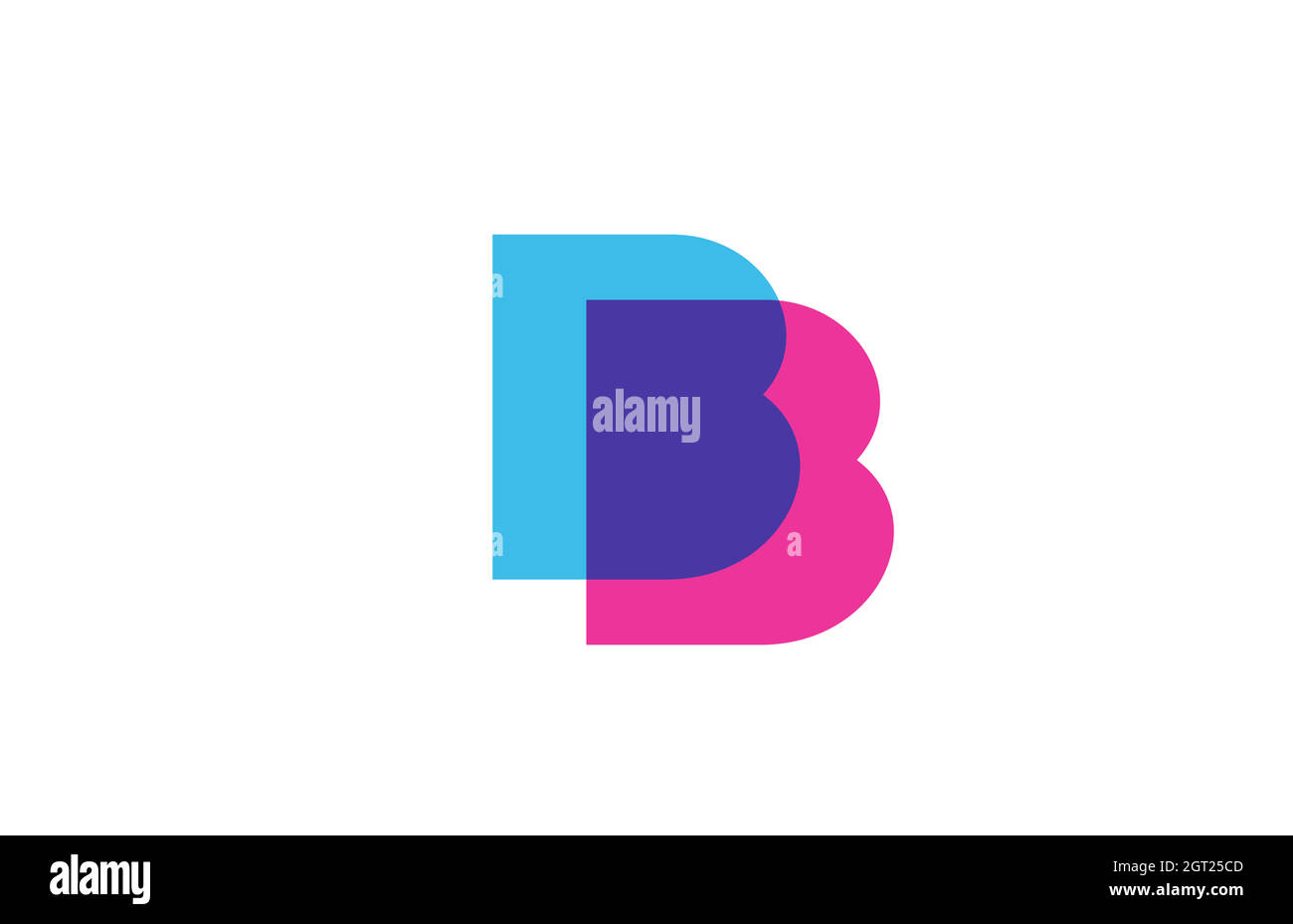 Icona del logo con lettera B intersecata per l'azienda. Design con alfabeto blu e rosa per aziende e aziende Illustrazione Vettoriale
