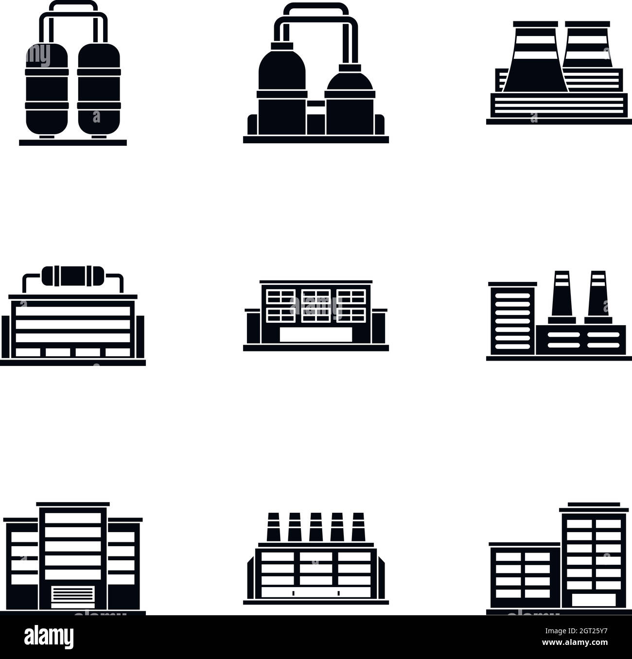 Set di icone complesse industriali, stile semplice Illustrazione Vettoriale