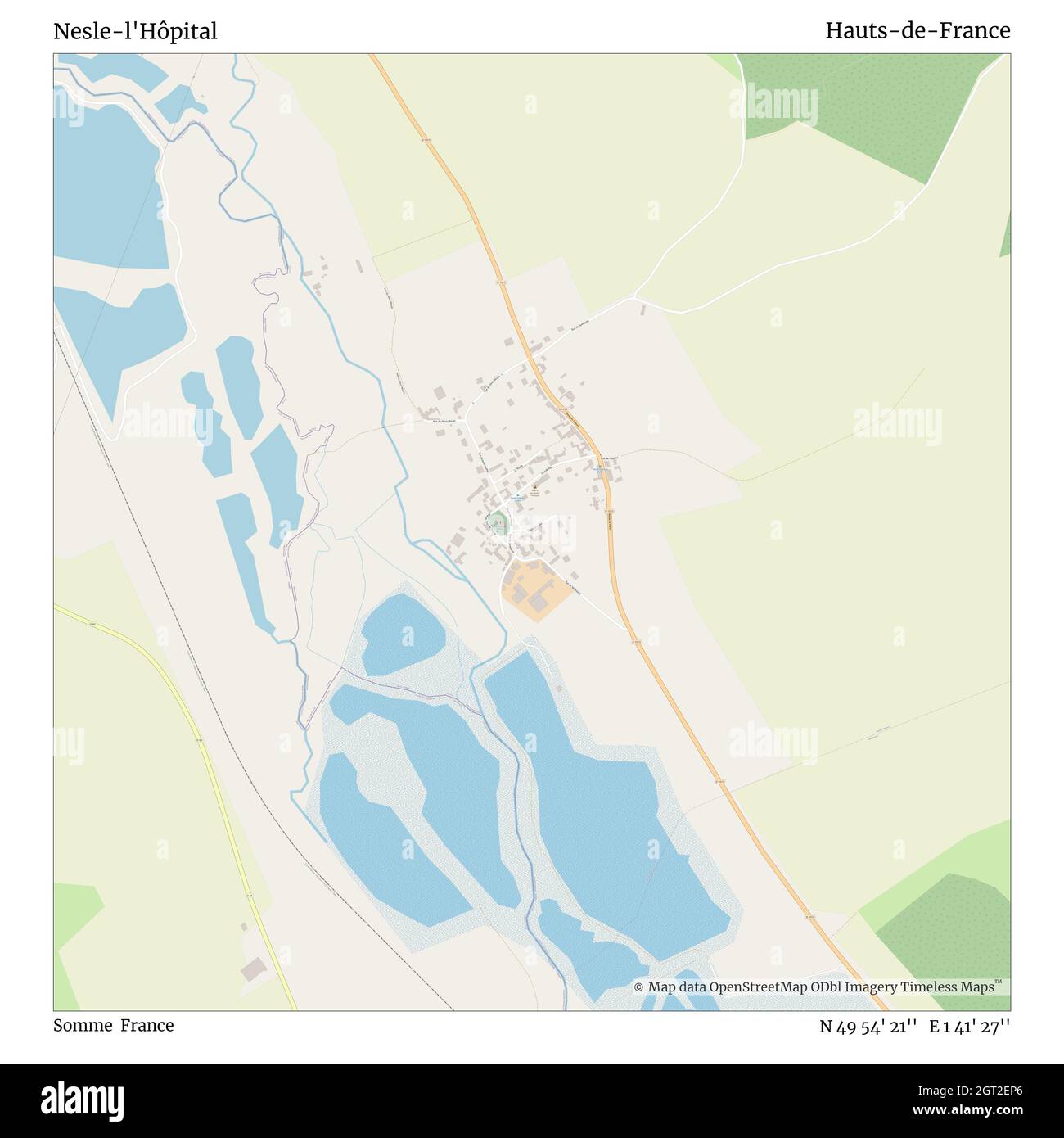 Nesle-l'Hôpital, Somme, Francia, Hauts-de-France, N 49 54' 21''', e 1 41' 27''', mappa, mappa senza tempo pubblicata nel 2021. Viaggiatori, esploratori e avventurieri come Florence Nightingale, David Livingstone, Ernest Shackleton, Lewis and Clark e Sherlock Holmes si sono affidati alle mappe per pianificare i viaggi verso gli angoli più remoti del mondo, Timeless Maps sta mappando la maggior parte delle località del mondo, mostrando il successo di grandi sogni Foto Stock