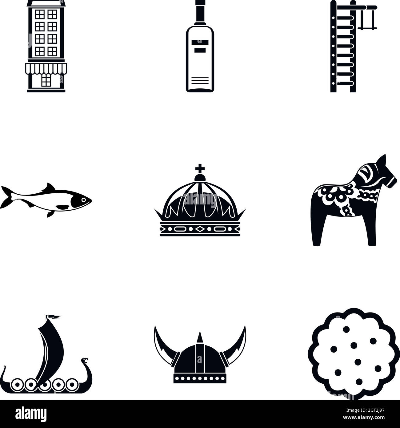 Turismo in Svezia icone set, stile semplice Illustrazione Vettoriale