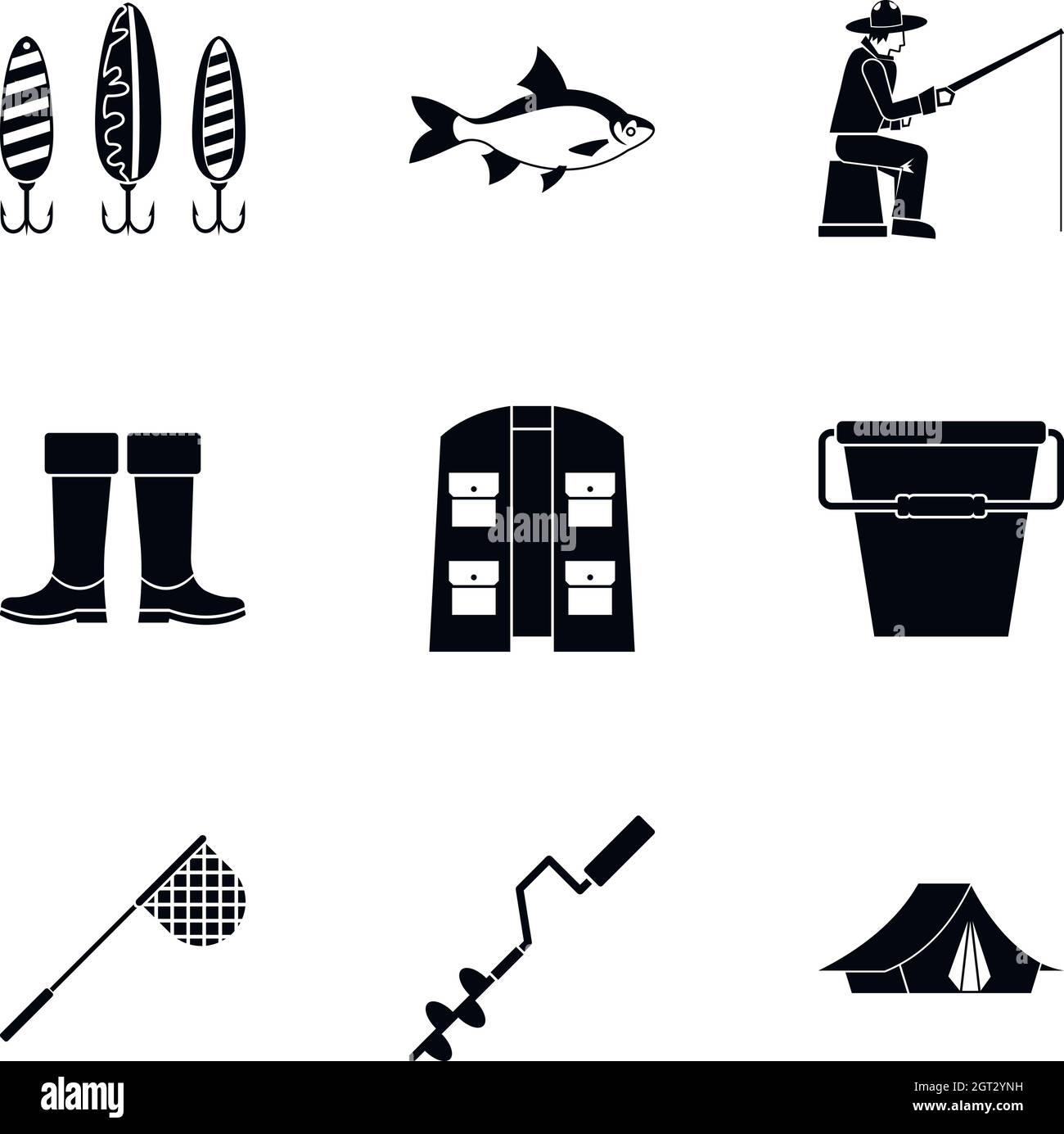 Icone sportive di pesca set, stile semplice Illustrazione Vettoriale