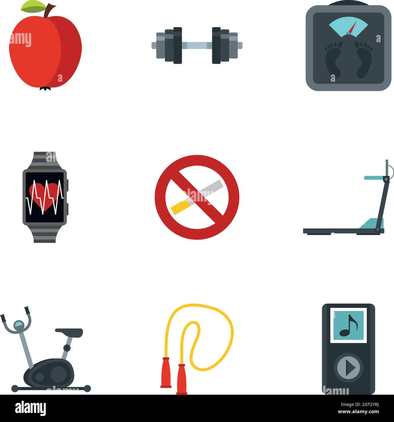 Fitness, dieta e vita sana icone set Illustrazione Vettoriale