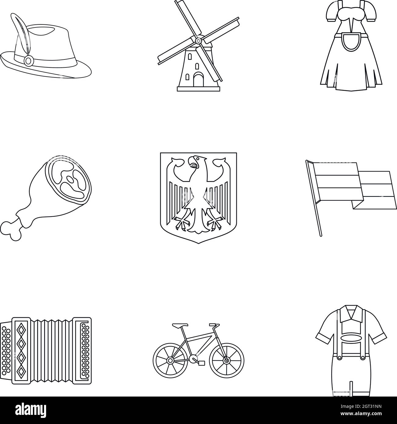 Paese Germania icone impostato, stile di contorno Illustrazione Vettoriale