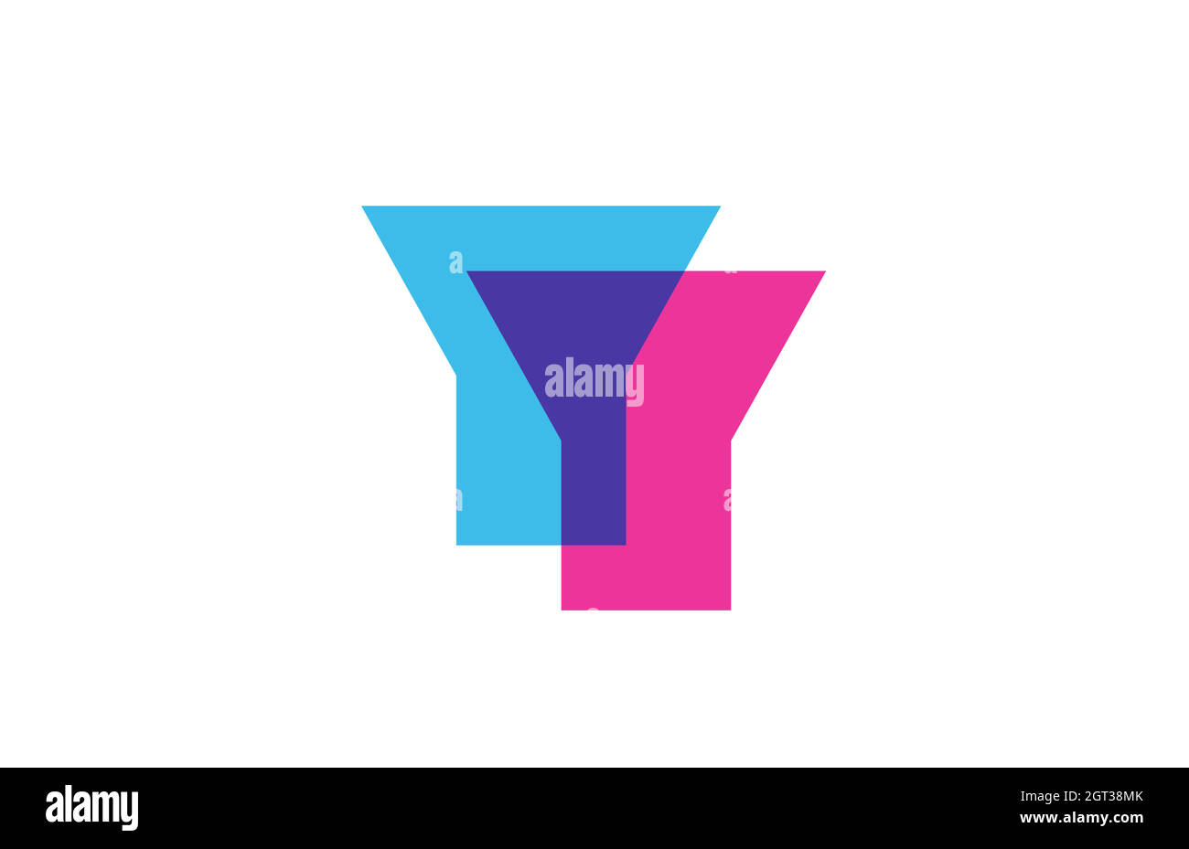 Icona del logo Y intersecata per l'azienda. Design con alfabeto blu e rosa per aziende e aziende Illustrazione Vettoriale