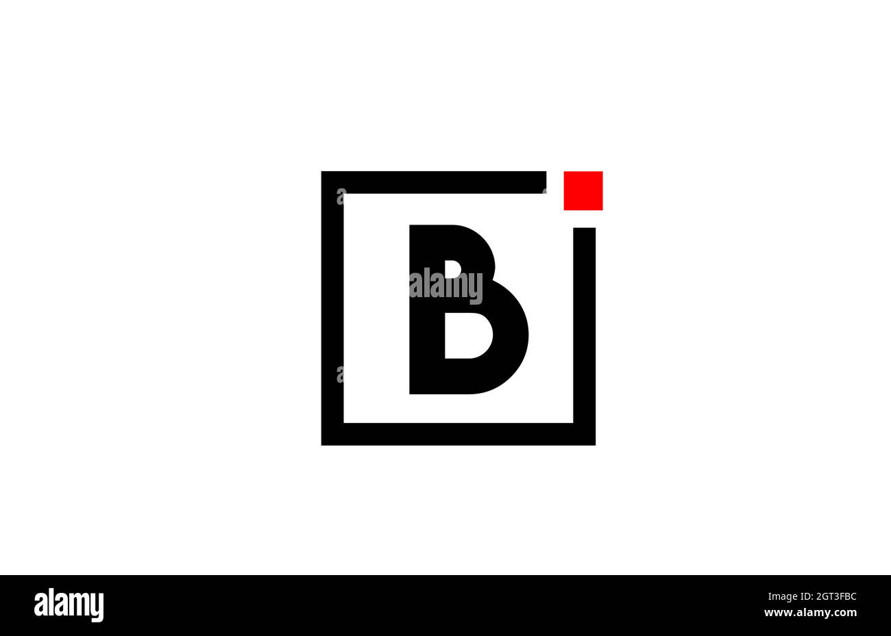 B icona del logo in lettere in bianco e nero. Design aziendale e aziendale con punto quadrato e rosso. Modello di identità aziendale creativo Illustrazione Vettoriale