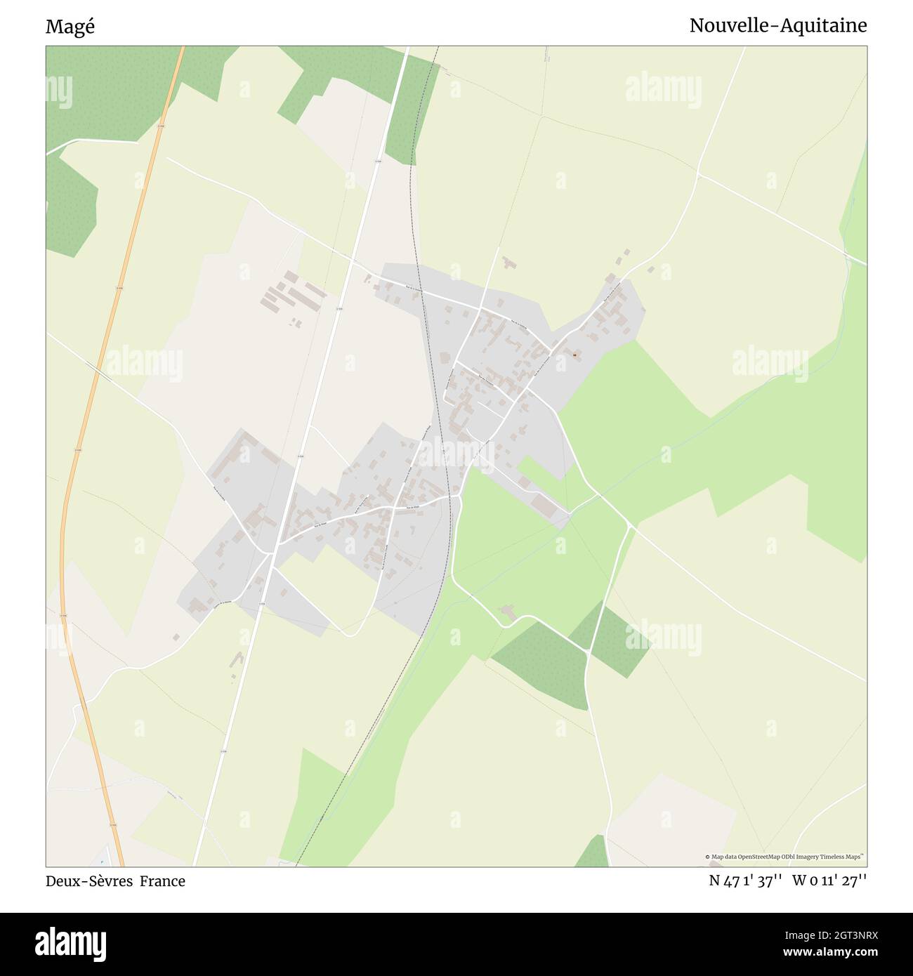 Magé, Deux-Sèvres, Francia, Nouvelle-Aquitaine, N 47 1' 37''', W 0 11' 27''', mappa, Mappa senza tempo pubblicata nel 2021. Viaggiatori, esploratori e avventurieri come Florence Nightingale, David Livingstone, Ernest Shackleton, Lewis and Clark e Sherlock Holmes si sono affidati alle mappe per pianificare i viaggi verso gli angoli più remoti del mondo, Timeless Maps sta mappando la maggior parte delle località del mondo, mostrando il successo di grandi sogni Foto Stock