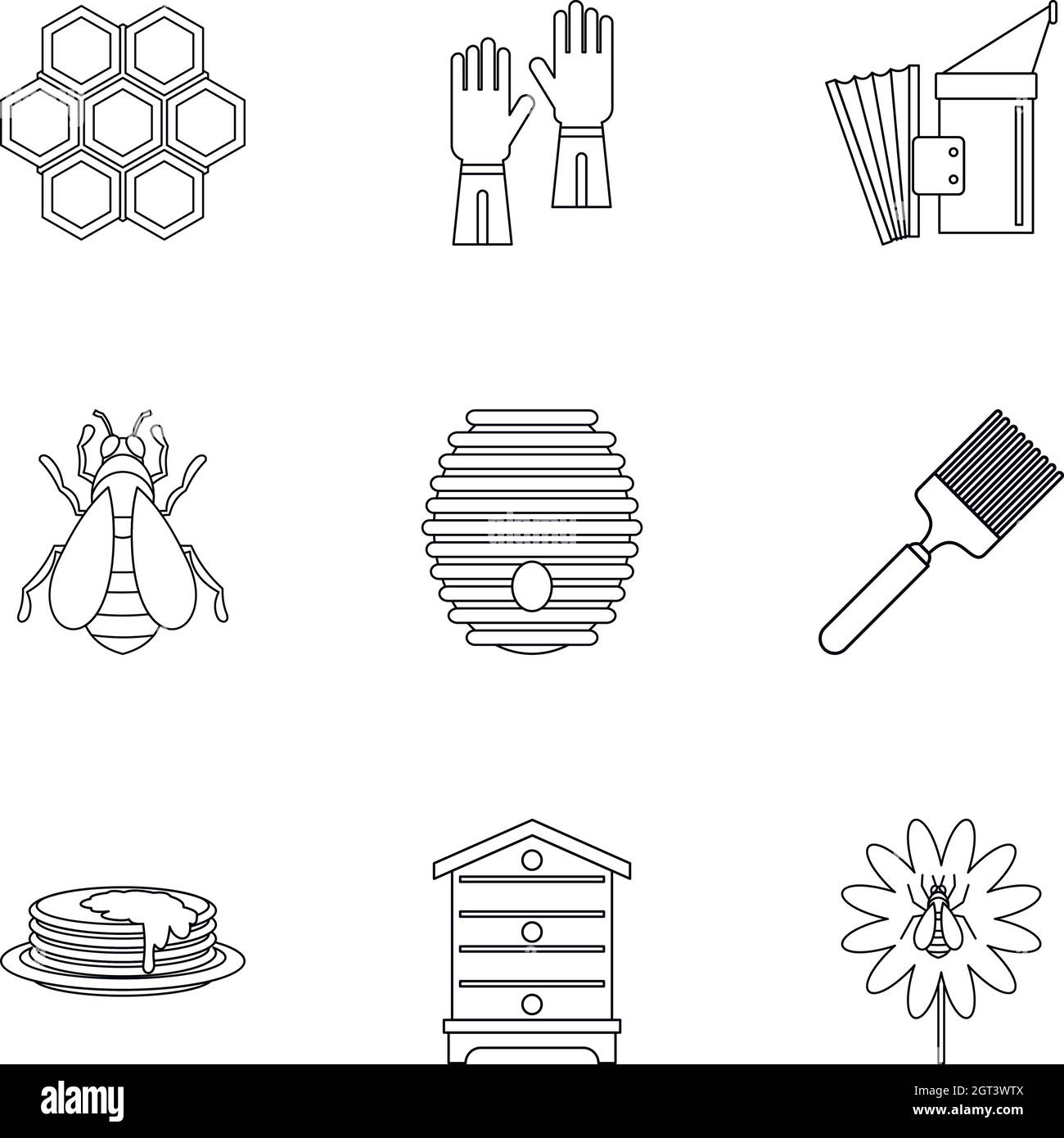 La produzione di miele set di icone di stile di contorno Illustrazione Vettoriale