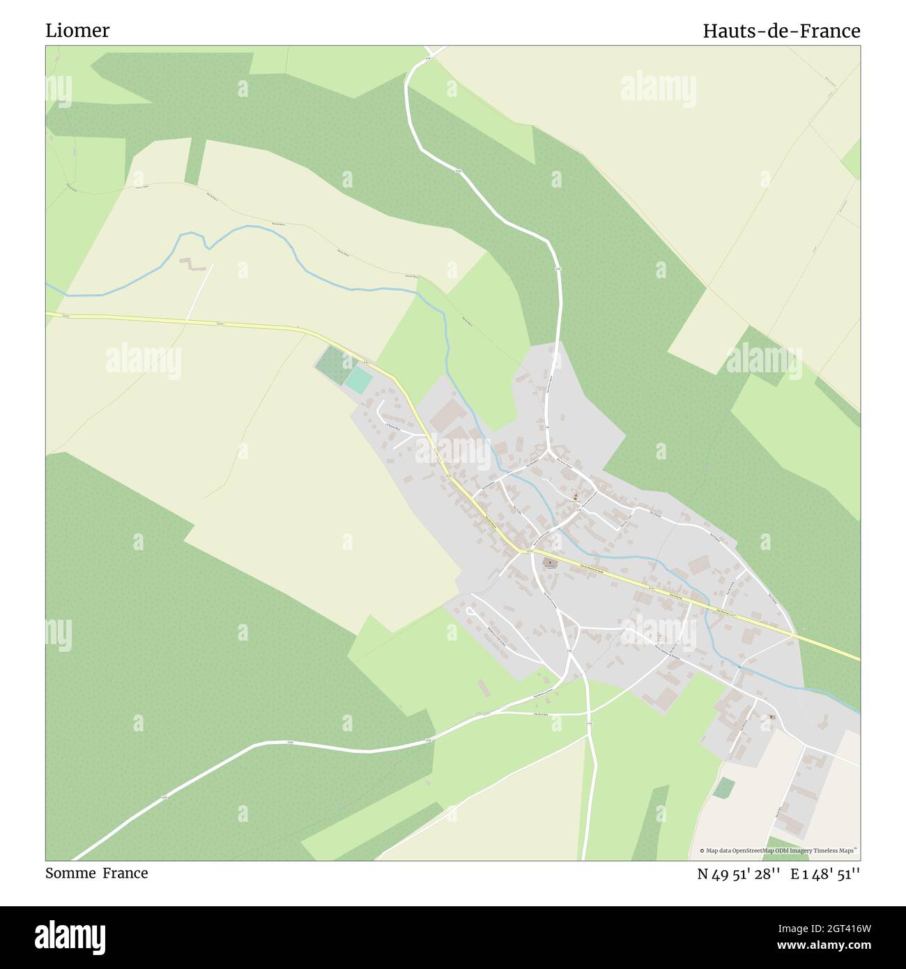 Liomer, Somme, Francia, Hauts-de-France, N 49 51' 28'', e 1 48' 51''', mappa, mappa senza tempo pubblicata nel 2021. Viaggiatori, esploratori e avventurieri come Florence Nightingale, David Livingstone, Ernest Shackleton, Lewis and Clark e Sherlock Holmes si sono affidati alle mappe per pianificare i viaggi verso gli angoli più remoti del mondo, Timeless Maps sta mappando la maggior parte delle località del mondo, mostrando il successo di grandi sogni Foto Stock