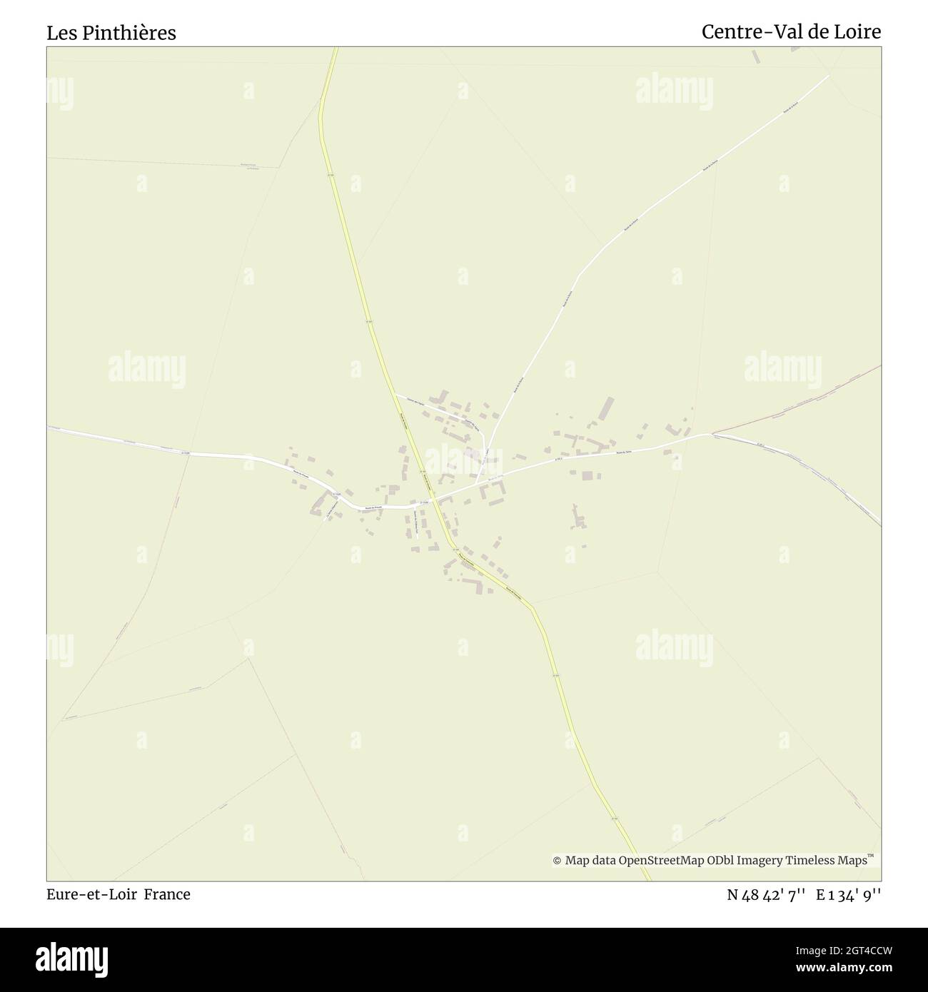 Les Pinthières, Eure-et-Loir, Francia, Centre-Val de Loire, N 48 42' 7''', e 1 34' 9''', mappa, Mappa senza tempo pubblicata nel 2021. Viaggiatori, esploratori e avventurieri come Florence Nightingale, David Livingstone, Ernest Shackleton, Lewis and Clark e Sherlock Holmes si sono affidati alle mappe per pianificare i viaggi verso gli angoli più remoti del mondo, Timeless Maps sta mappando la maggior parte delle località del mondo, mostrando il successo di grandi sogni Foto Stock