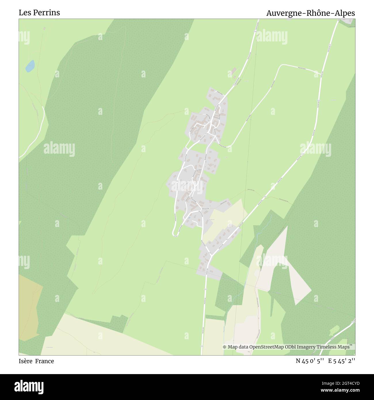 Les Perrins, Isère, Francia, Auvergne-Rhône-Alpes, N 45 0' 5'', e 5 45' 2''', mappa, mappa senza tempo pubblicata nel 2021. Viaggiatori, esploratori e avventurieri come Florence Nightingale, David Livingstone, Ernest Shackleton, Lewis and Clark e Sherlock Holmes si sono affidati alle mappe per pianificare i viaggi verso gli angoli più remoti del mondo, Timeless Maps sta mappando la maggior parte delle località del mondo, mostrando il successo di grandi sogni Foto Stock