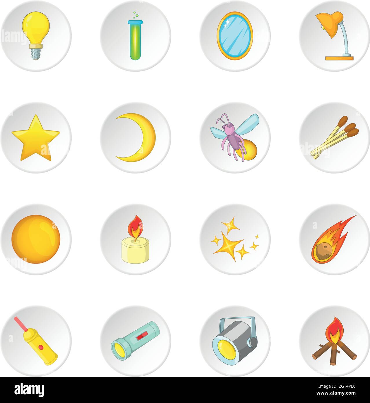 Fonti di luce set di icone Illustrazione Vettoriale