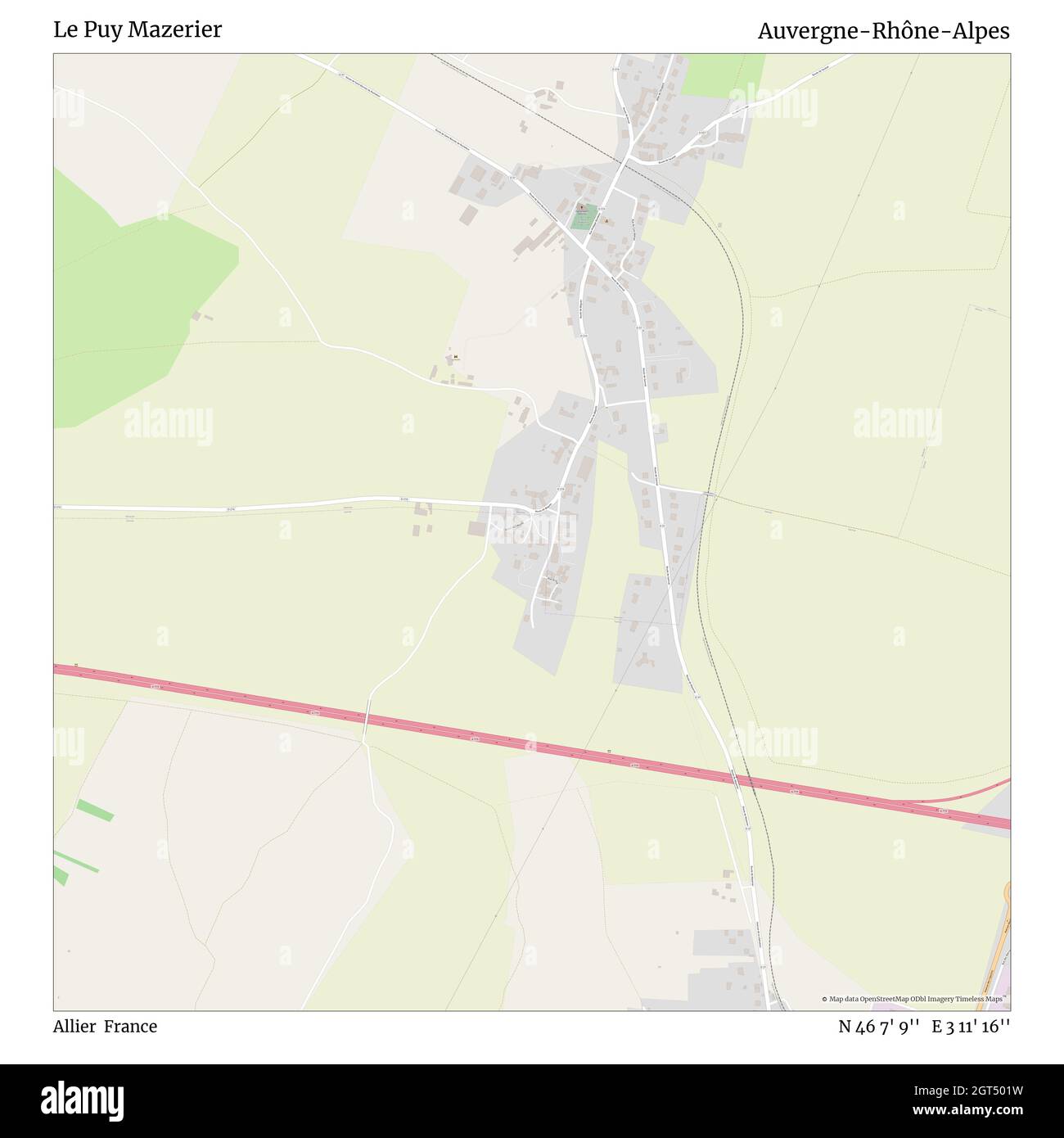 Le Puy Mazerier, Allier, Francia, Auvergne-Rhône-Alpes, N 46 7' 9'', e 3 11' 16'', mappa, mappa senza tempo pubblicata nel 2021. Viaggiatori, esploratori e avventurieri come Florence Nightingale, David Livingstone, Ernest Shackleton, Lewis and Clark e Sherlock Holmes si sono affidati alle mappe per pianificare i viaggi verso gli angoli più remoti del mondo, Timeless Maps sta mappando la maggior parte delle località del mondo, mostrando il successo di grandi sogni Foto Stock