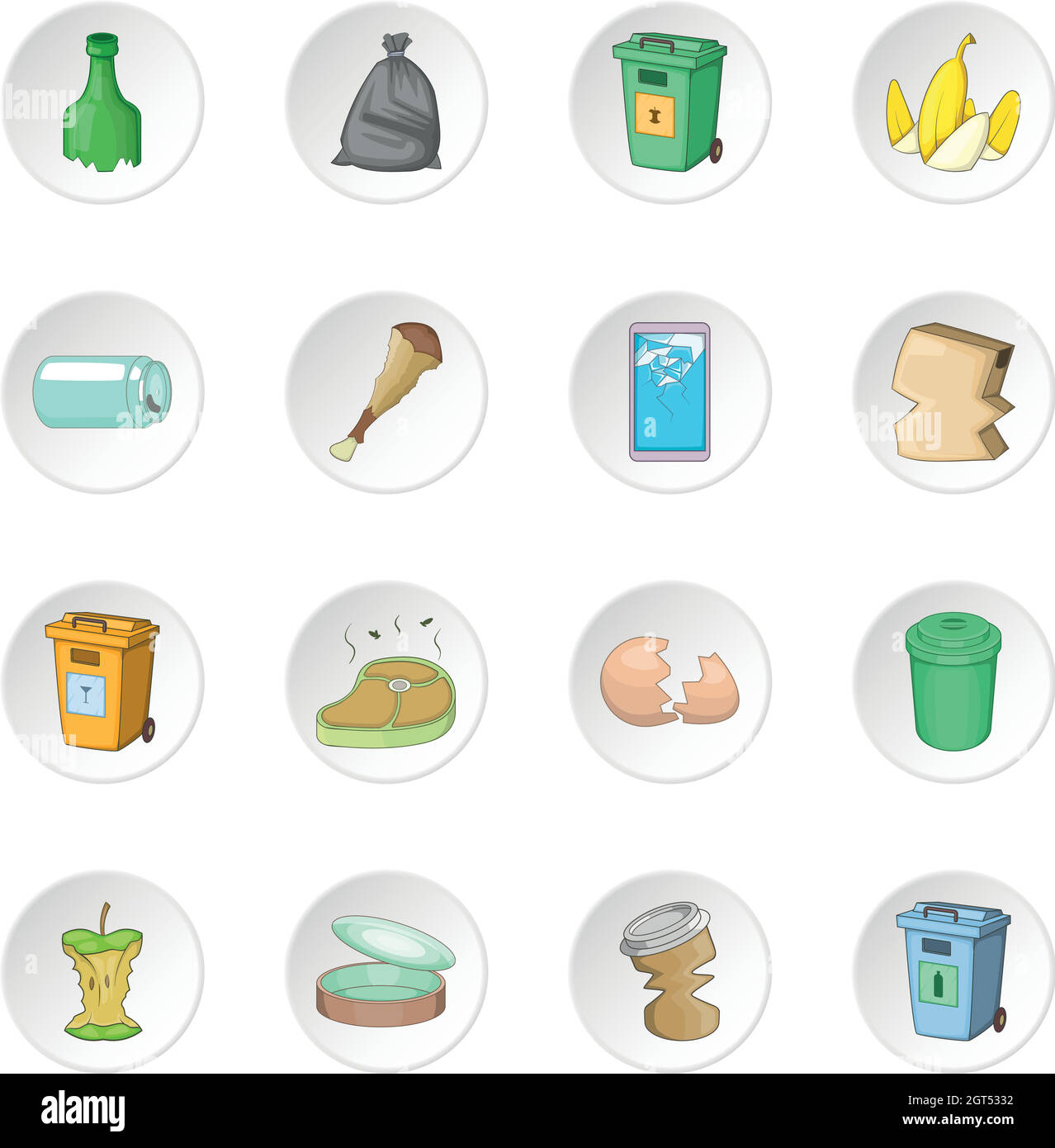 Garbage voci set di icone Illustrazione Vettoriale