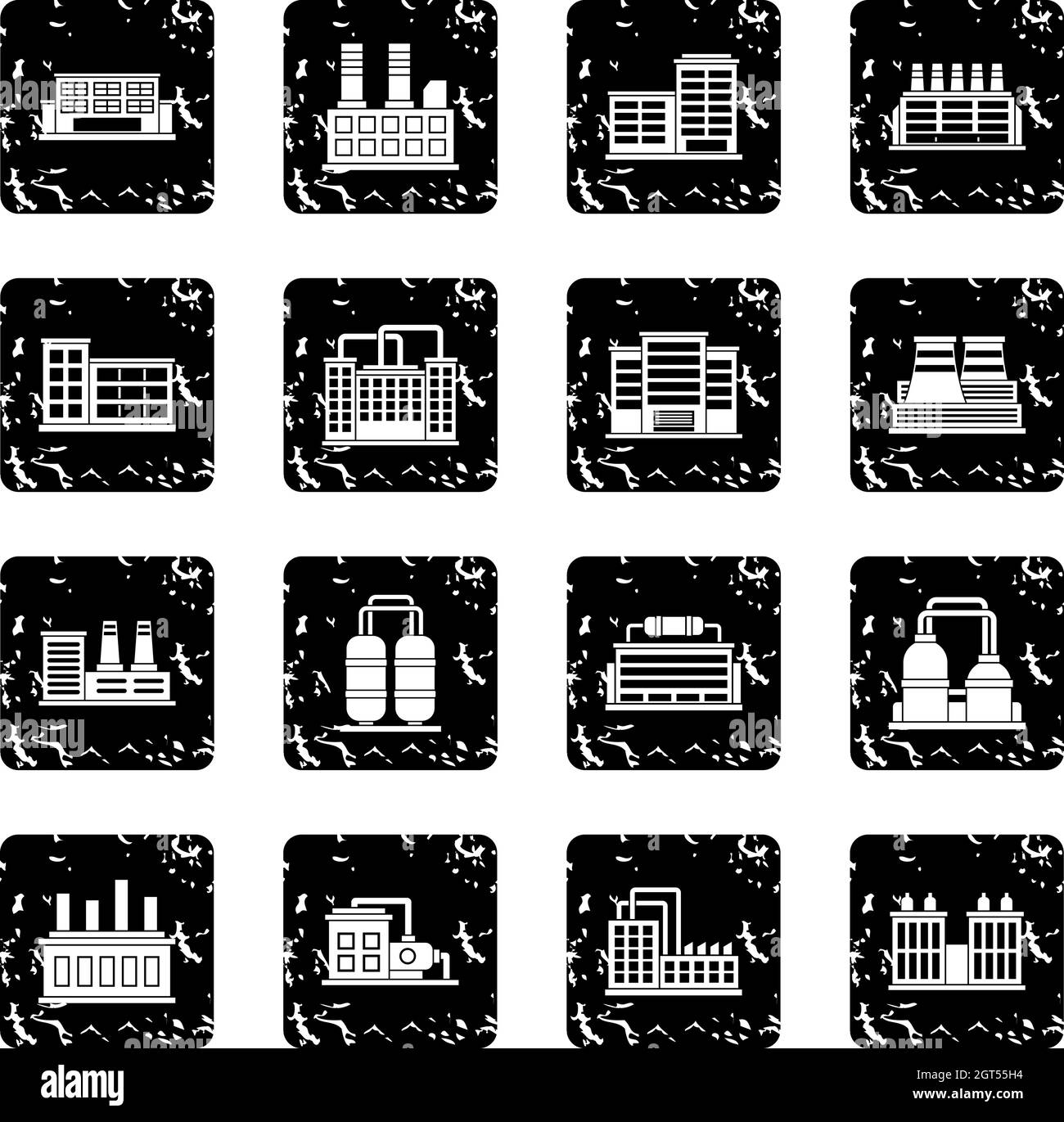 Edificio industriale set di icone Illustrazione Vettoriale