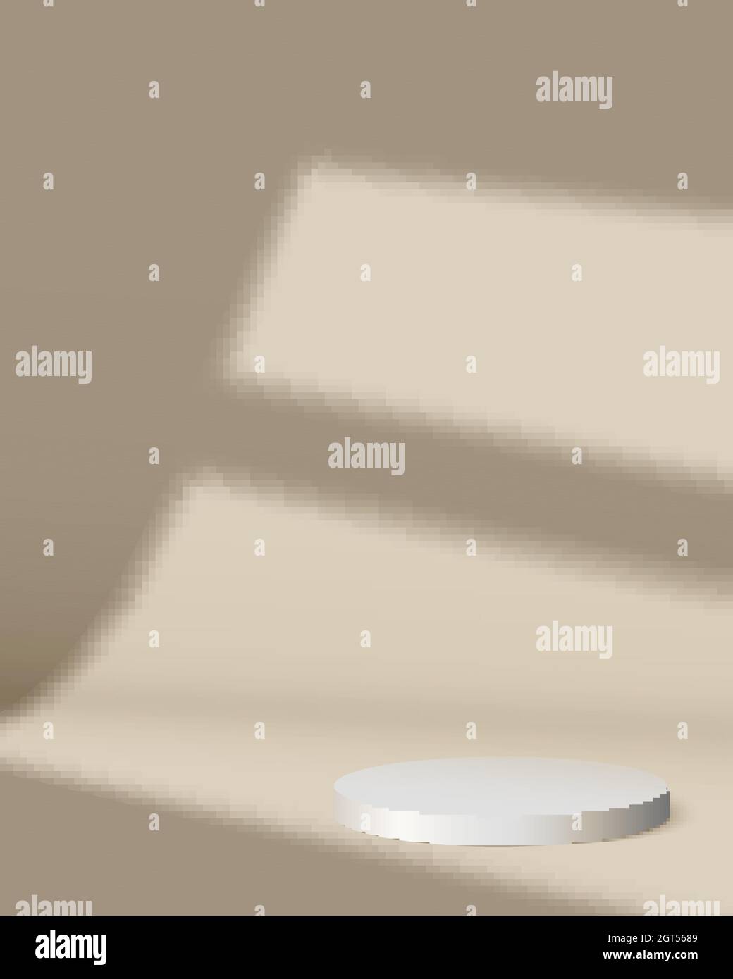 Palcoscenico per la visualizzazione del prodotto. Punto di luce dalla finestra sullo sfondo. Podio in marmo bianco sul pavimento. Illustrazione vettoriale 3d. Illustrazione Vettoriale