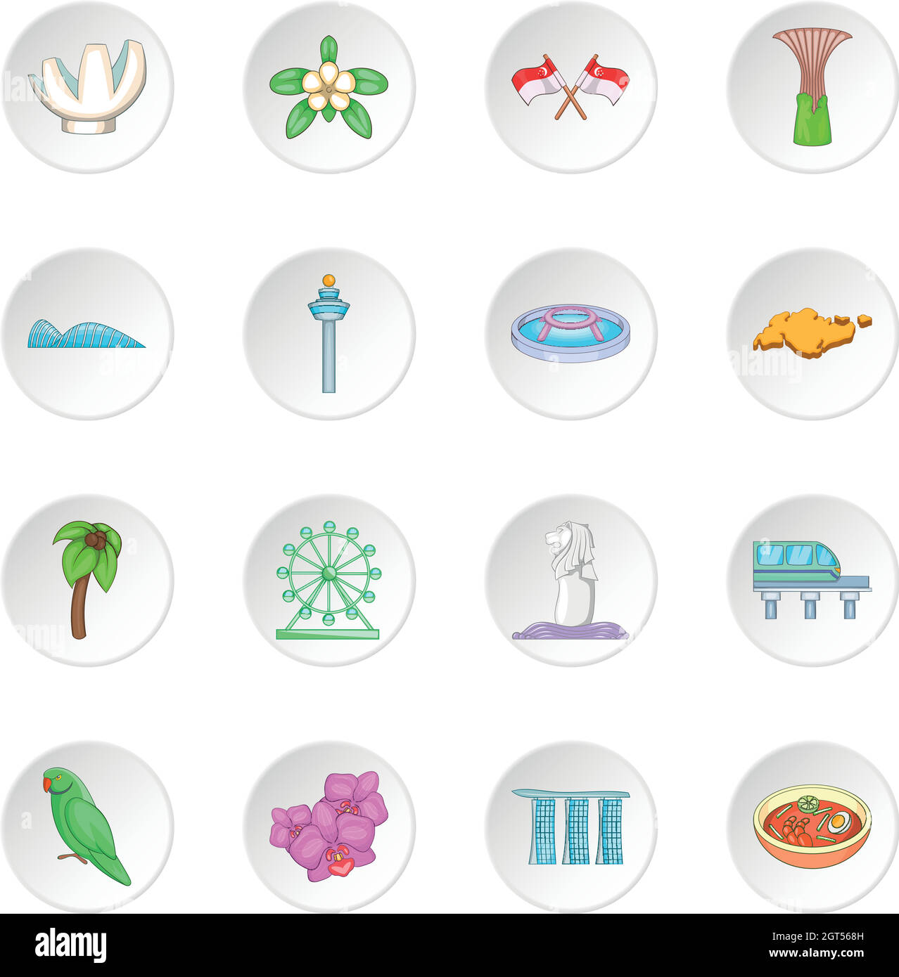 Singapore travel set di icone Illustrazione Vettoriale