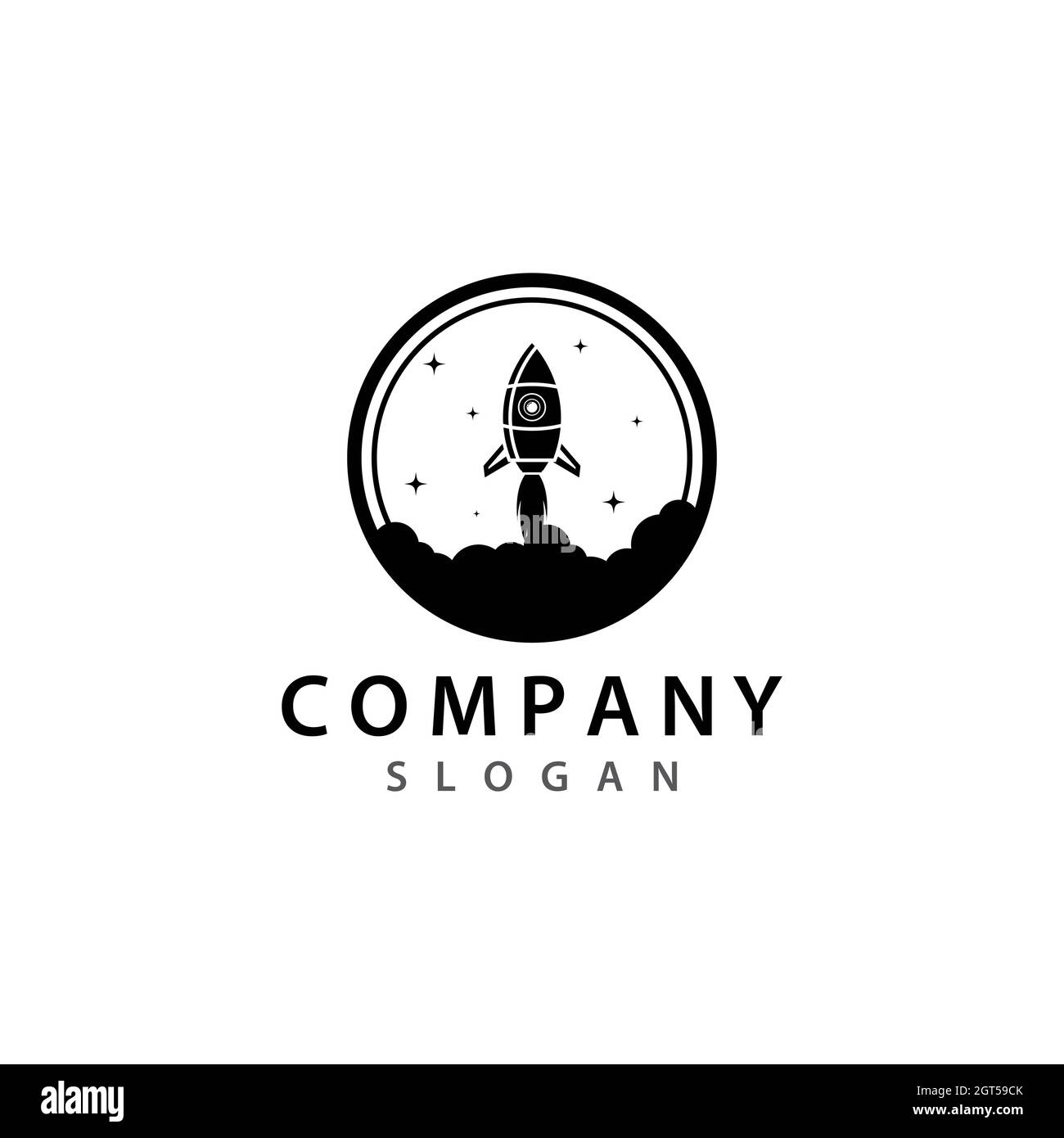 Disegno di icone vettoriali del modello di logo del razzo Foto Stock