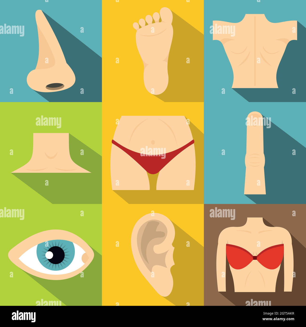 Set icone corpo umano, stile piatto Illustrazione Vettoriale